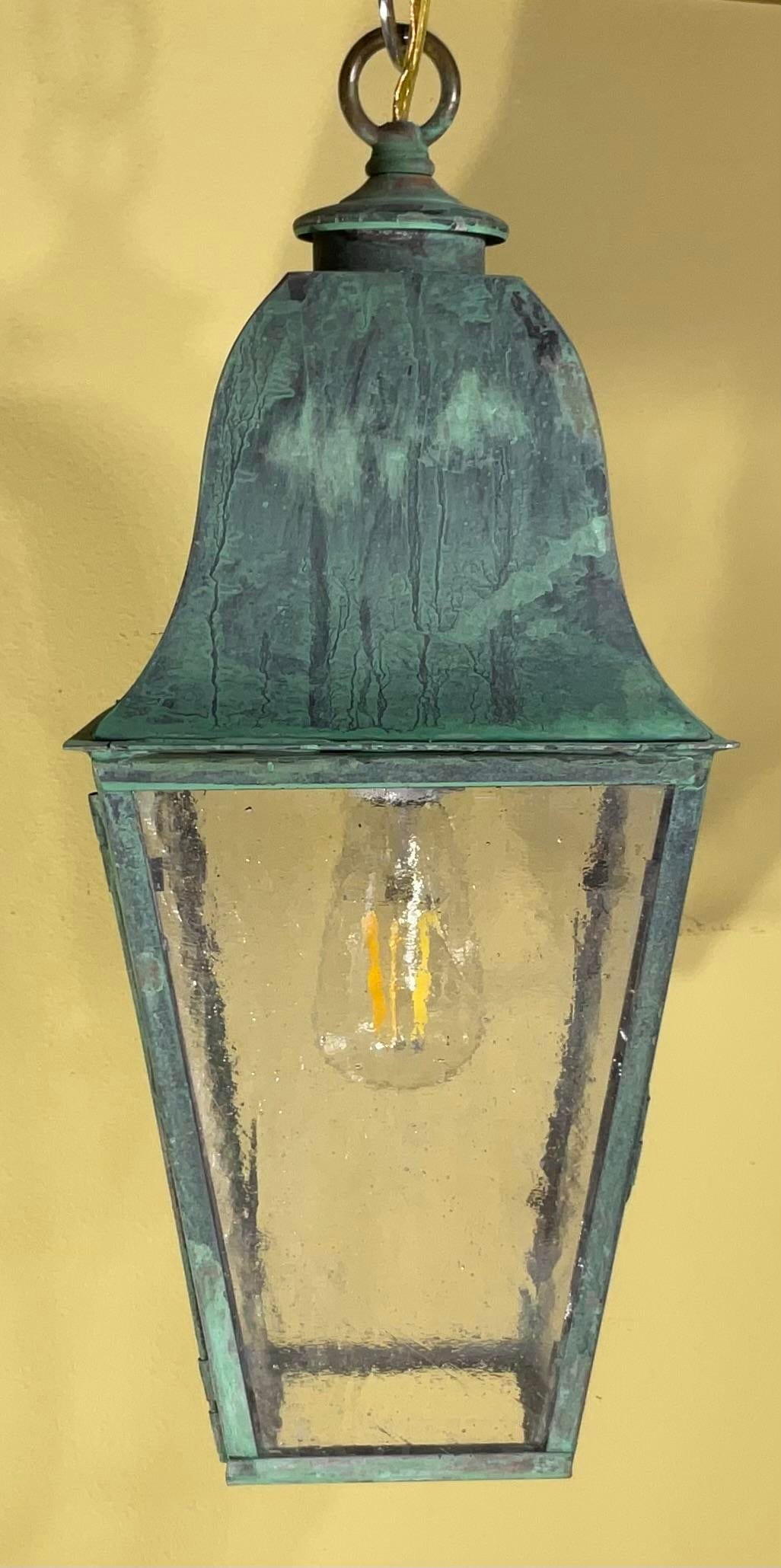Single Small Vintage Solid Brass Hanging Lantern- 17"h X 7".5 X 7".5 - 7