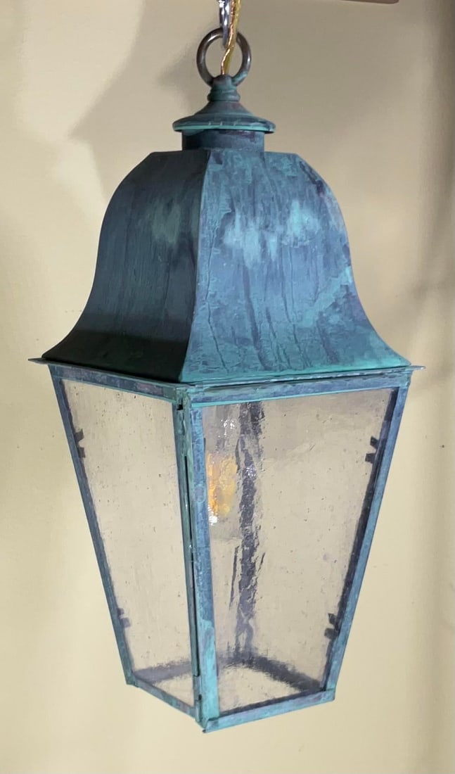 Single Small Vintage Solid Brass Hanging Lantern- 17"h X 7".5 X 7".5 - 9