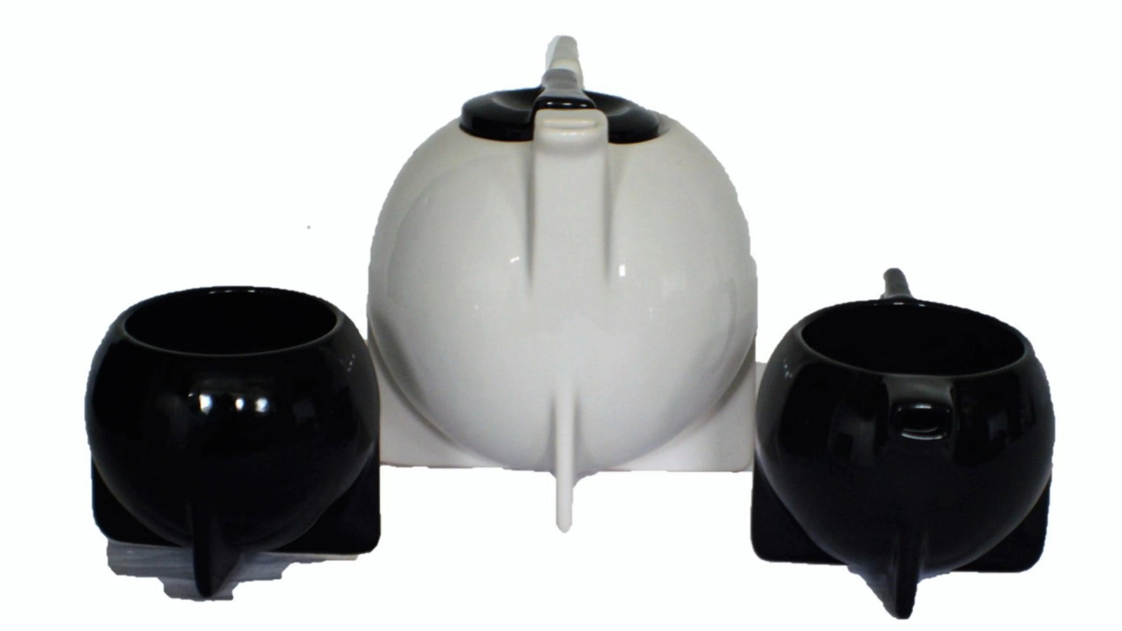 Vintage Bauhaus Memphis-Style Pottery Teapot, Creamer, & Sugar Jar - 2