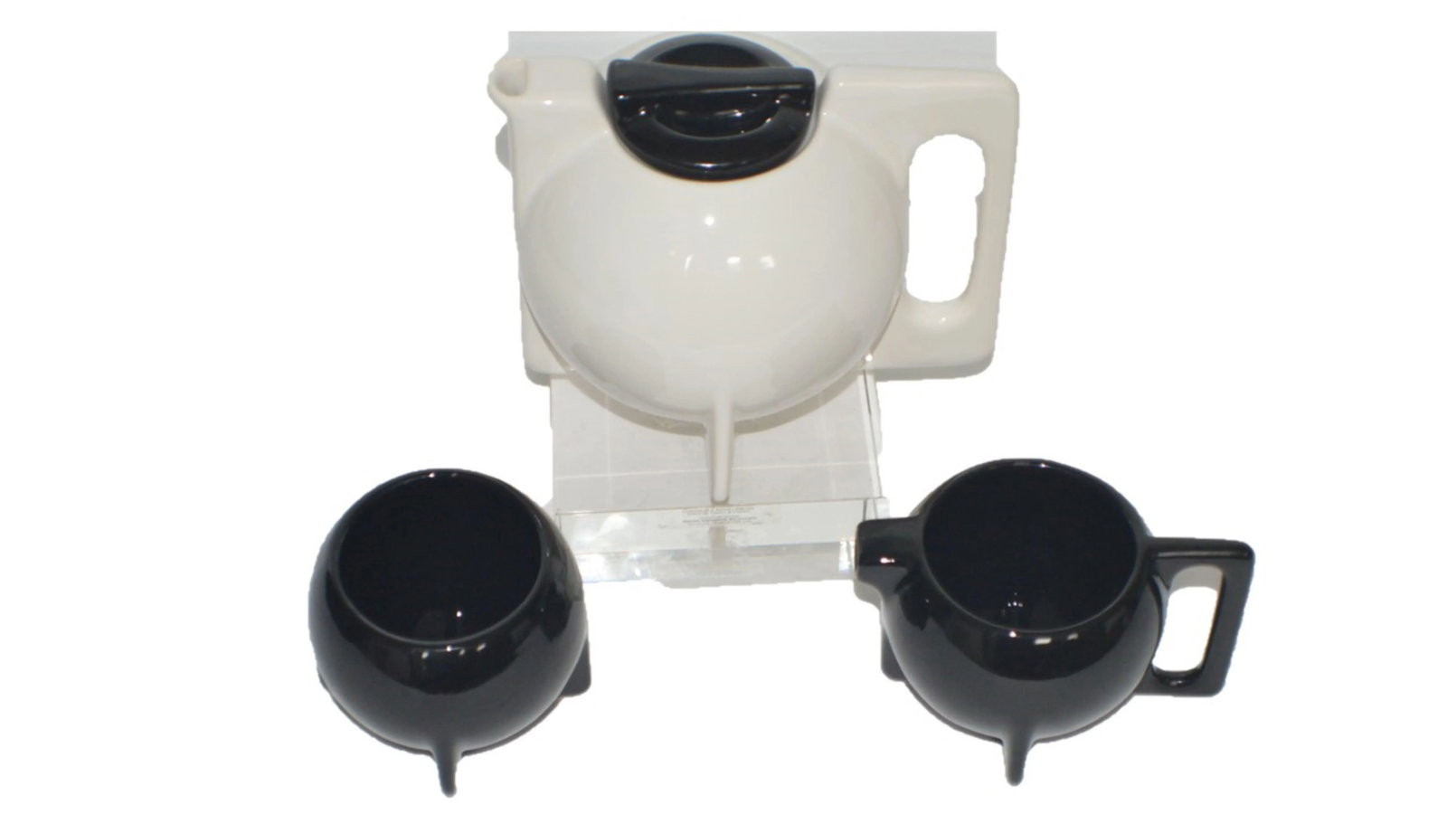 Vintage Bauhaus Memphis-Style Pottery Teapot, Creamer, & Sugar Jar - 3