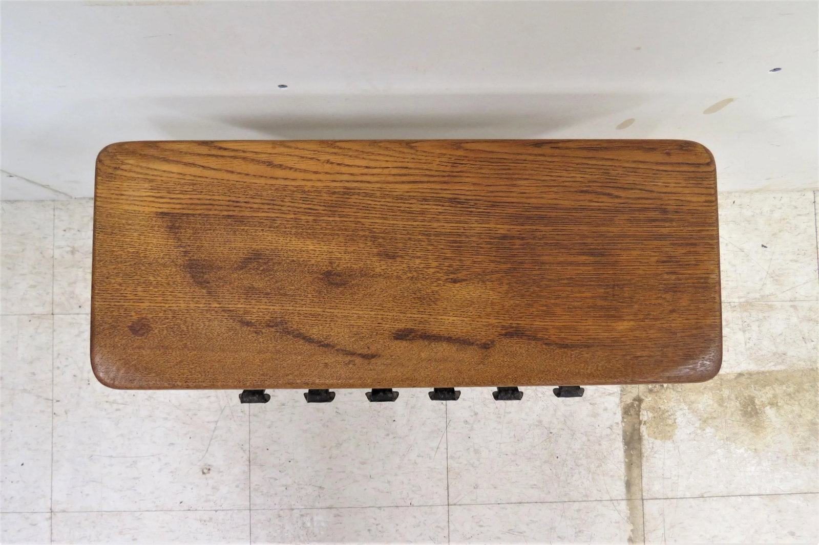Vintage English Oak Wood and Iron Magazine Rack - 4