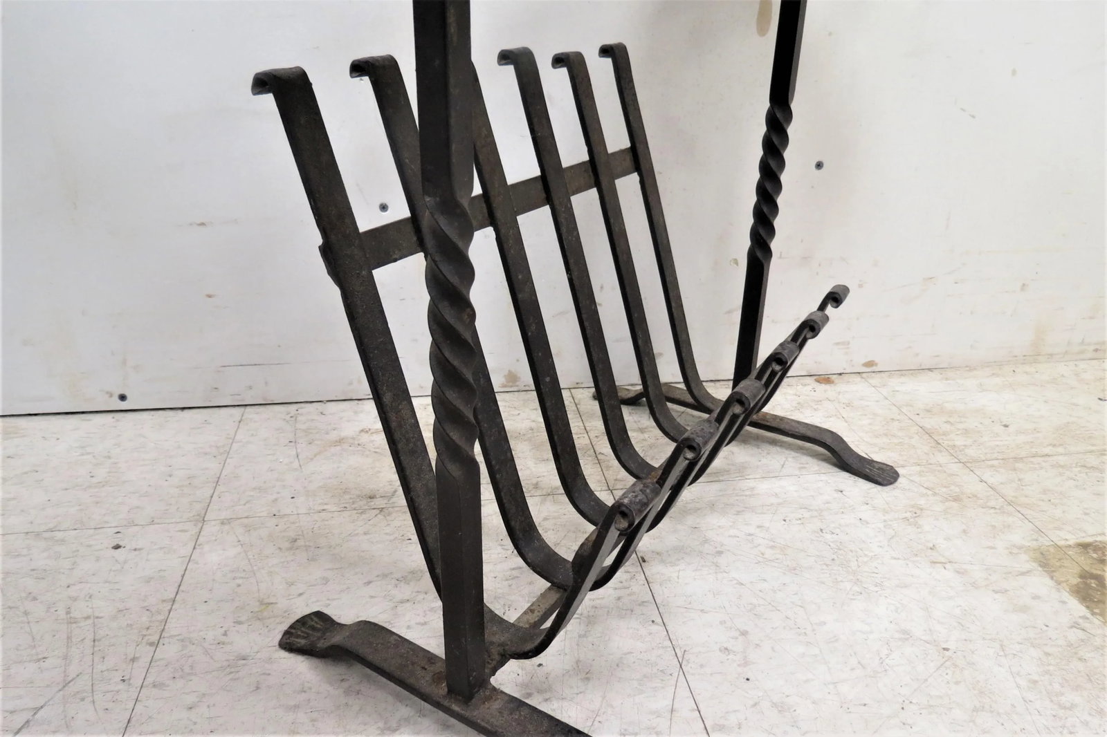 Vintage English Oak Wood and Iron Magazine Rack - 5