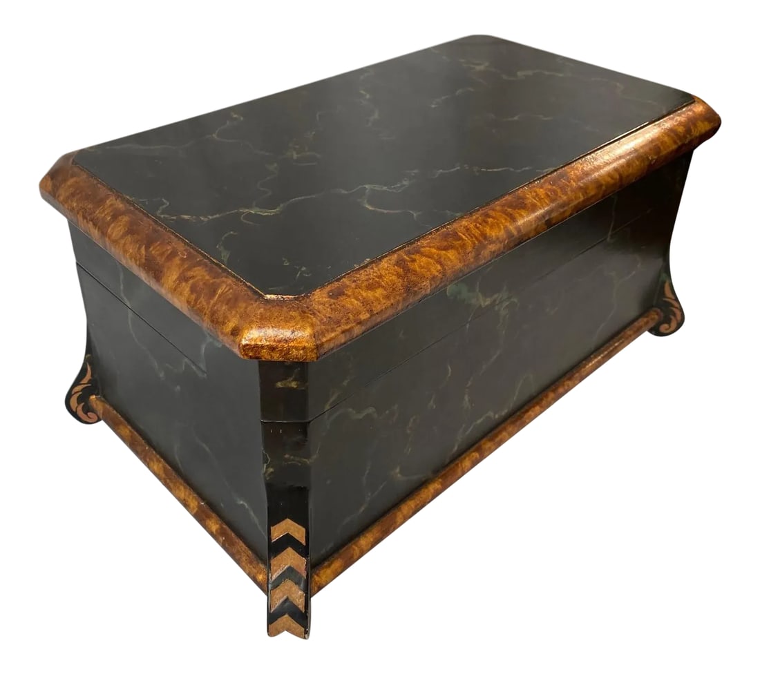 1980s John Richard Faux Marble Box With Gold Trim: John-Richard Faux marble box with gold trim. Showroom Sample Condition: Alterations: Original Condition Unaltered Imperfections: Some Imperfections Condition Notes: Showroom Sample in excellent