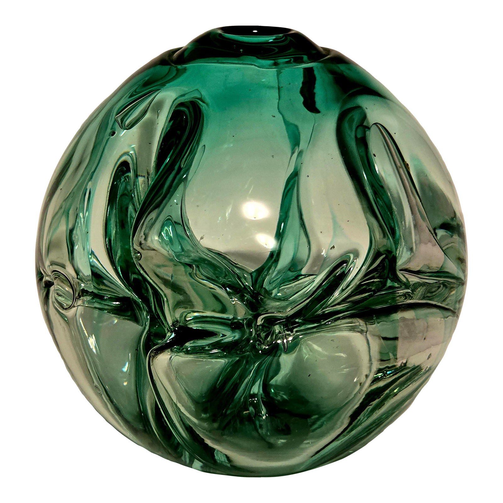 Paul Manning 'Stickman' Studio Glass Sculpture, Signed 1974: A striking early studio-glass work by Paul Manning, signed and dated 1974. This hand-blown green glass sculpture features Manning's signature organic form - fluid, folded, and light-responsive - with