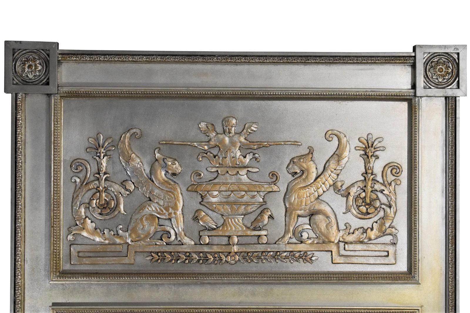 Early 20th Century Greek Neoclassical Style Gold and Silver Giltwood Trumeau Mirror - 2