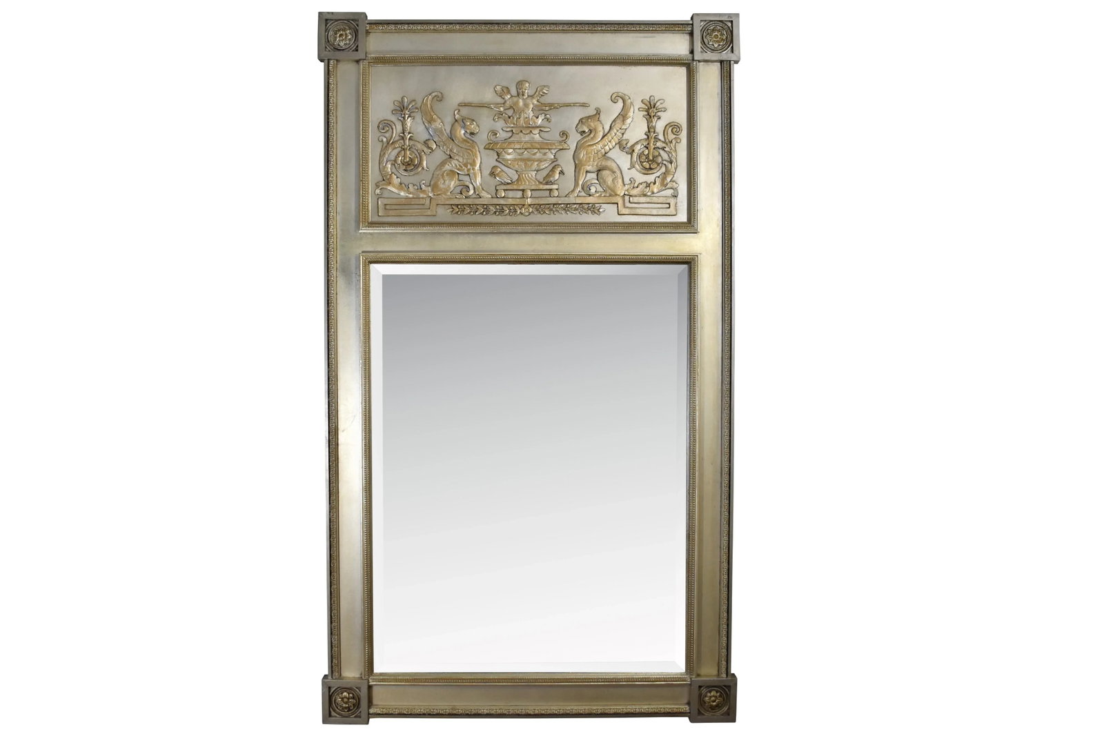 Early 20th Century Greek Neoclassical Style Gold and Silver Giltwood Trumeau Mirror - 8