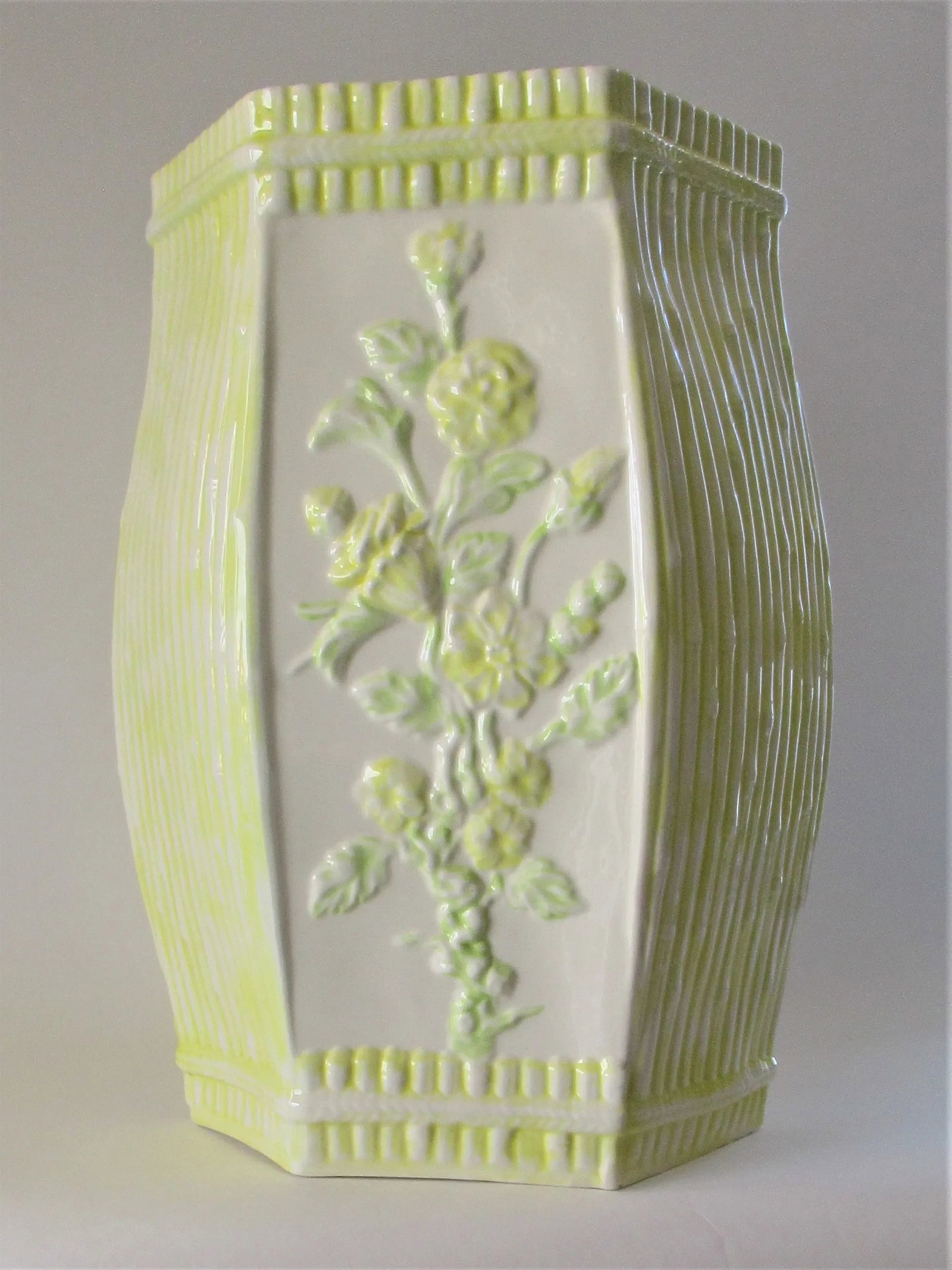 1960's Palm Beach Chic Italian Yellow Ceramic Faux Bamboo Garden Stool - 3