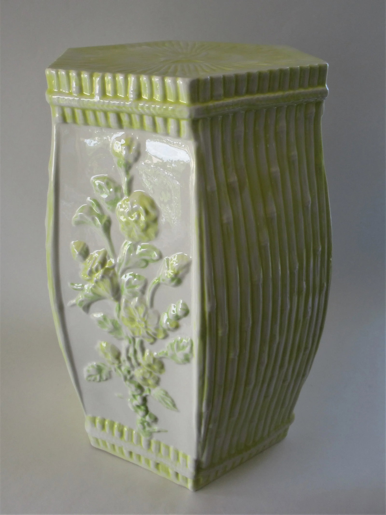 1960's Palm Beach Chic Italian Yellow Ceramic Faux Bamboo Garden Stool - 5