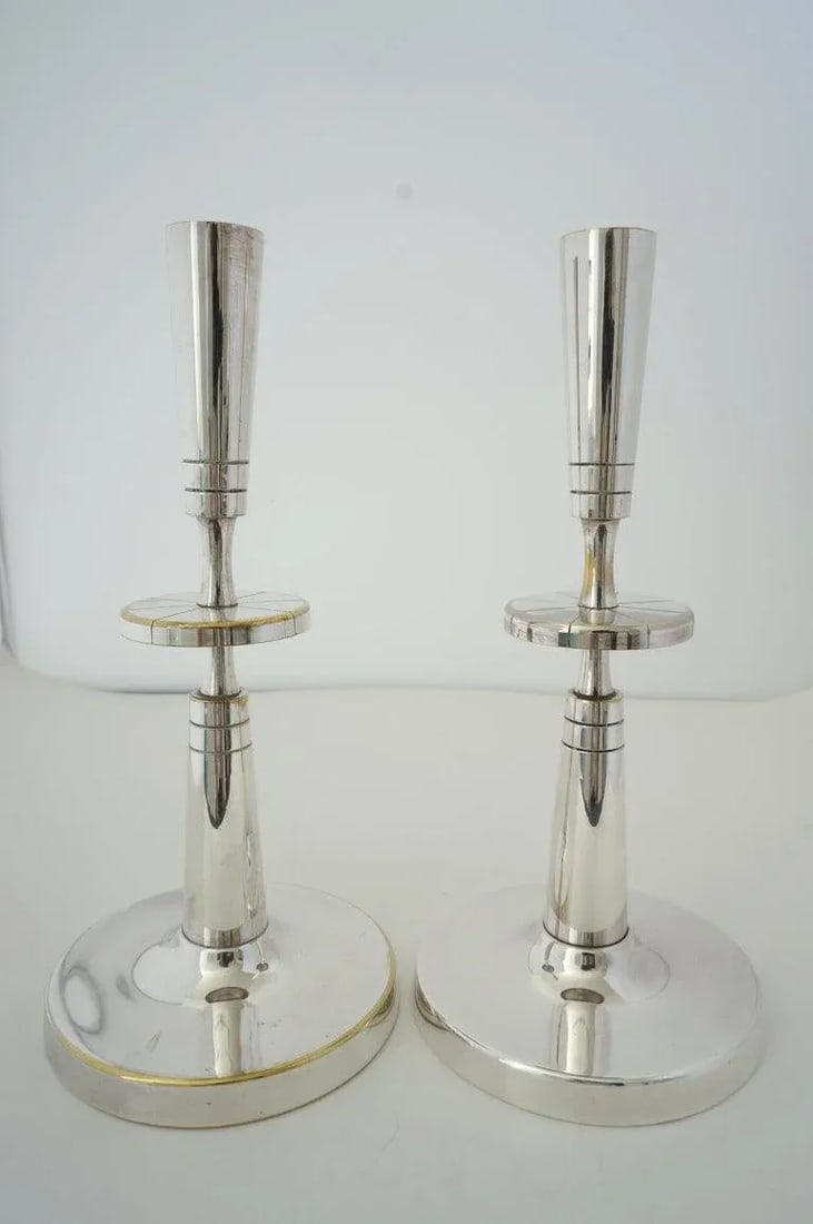 Silverplate Candlesticks Tommi Parzinger - A Pair - 13