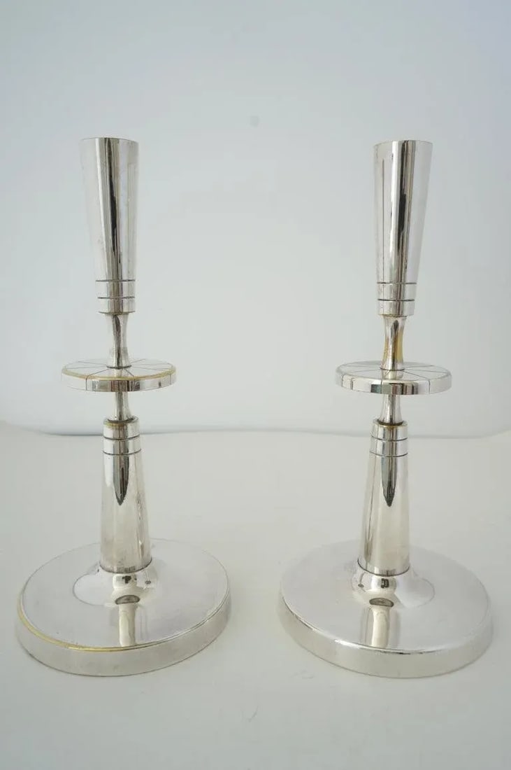 Silverplate Candlesticks Tommi Parzinger - A Pair - 3