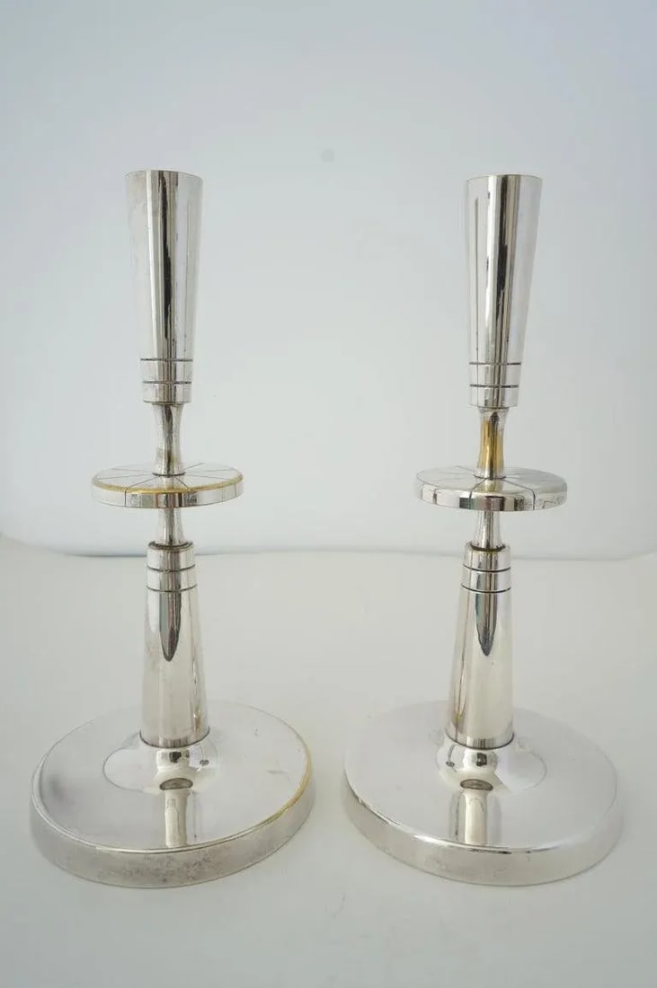 Silverplate Candlesticks Tommi Parzinger - A Pair - 4