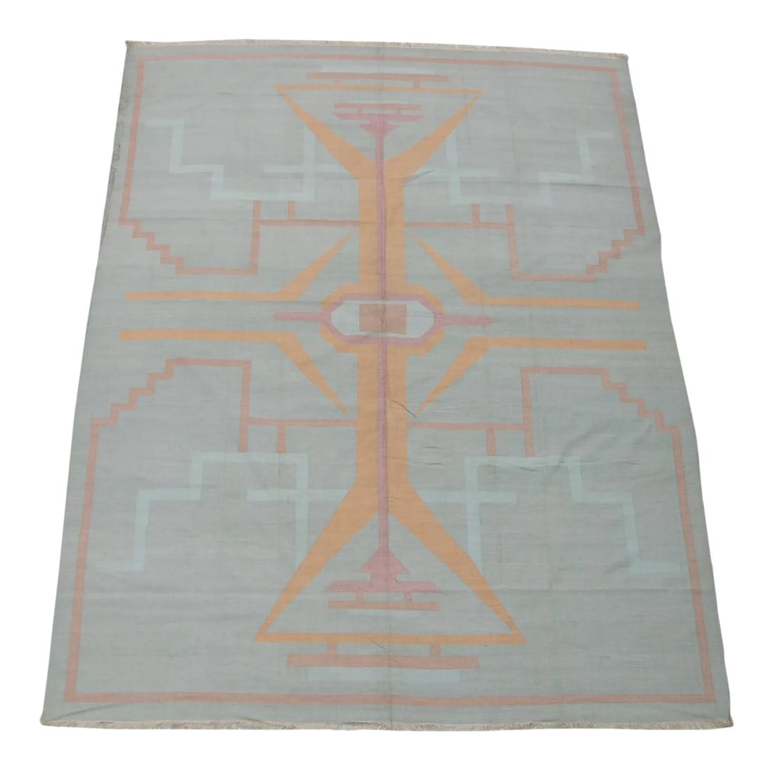 1900s Antique Dhurie Traditional Rug: Antique rugs that are called "Kilim rugs", primarily refer to a type of flat weave rug that was produced without knotted pile. Because these antique rugs are found across the globe, each region has a