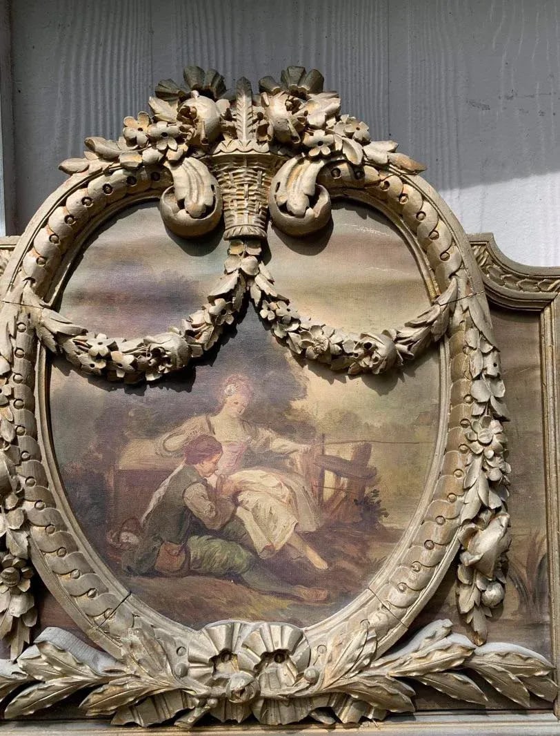 Large Antique Late 19th Century French Louis XVI Trumeau Mirror - 4