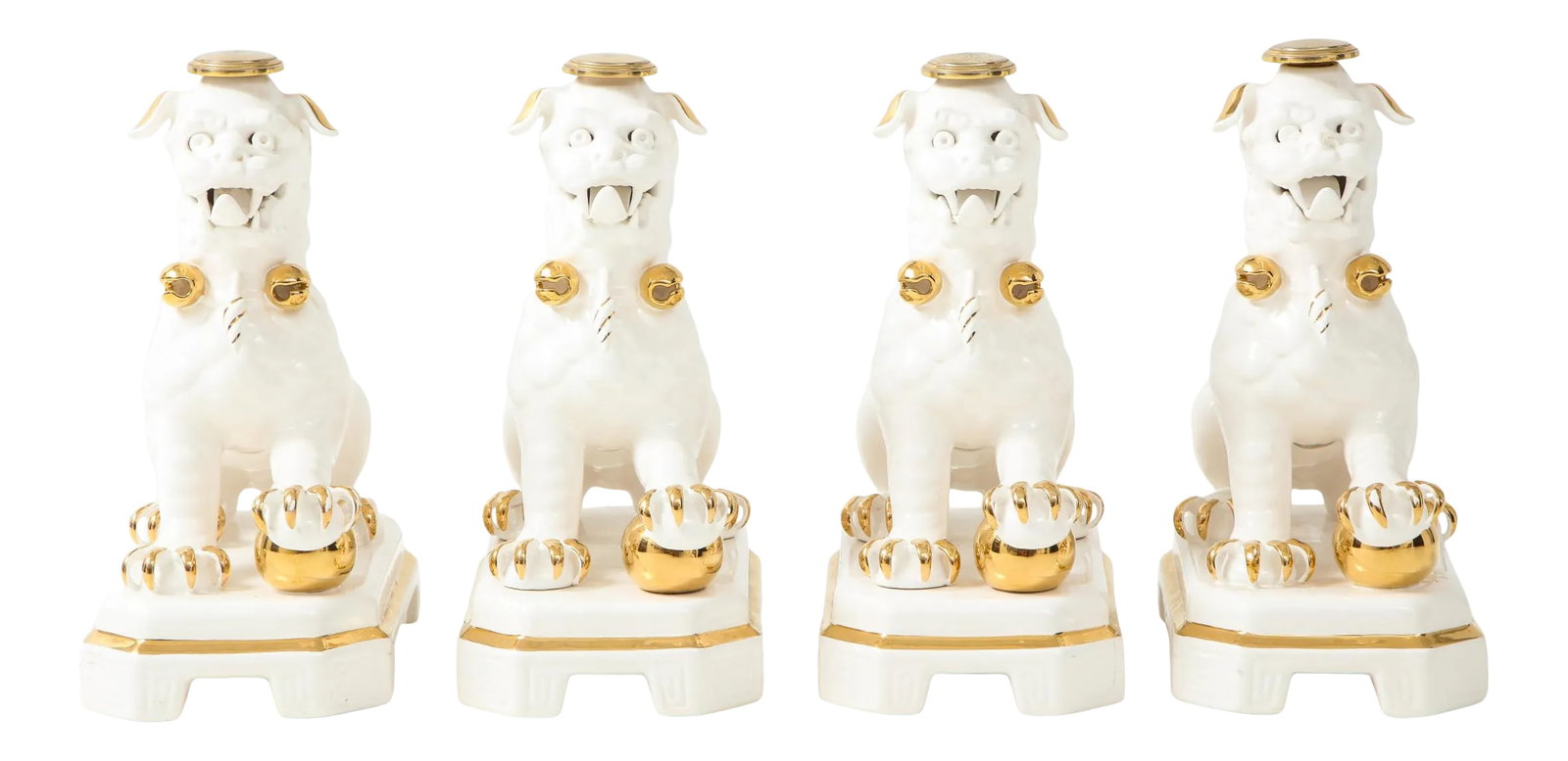 Porcelain White & Gold Foo Dogs - Set of 4 (1 of 13)