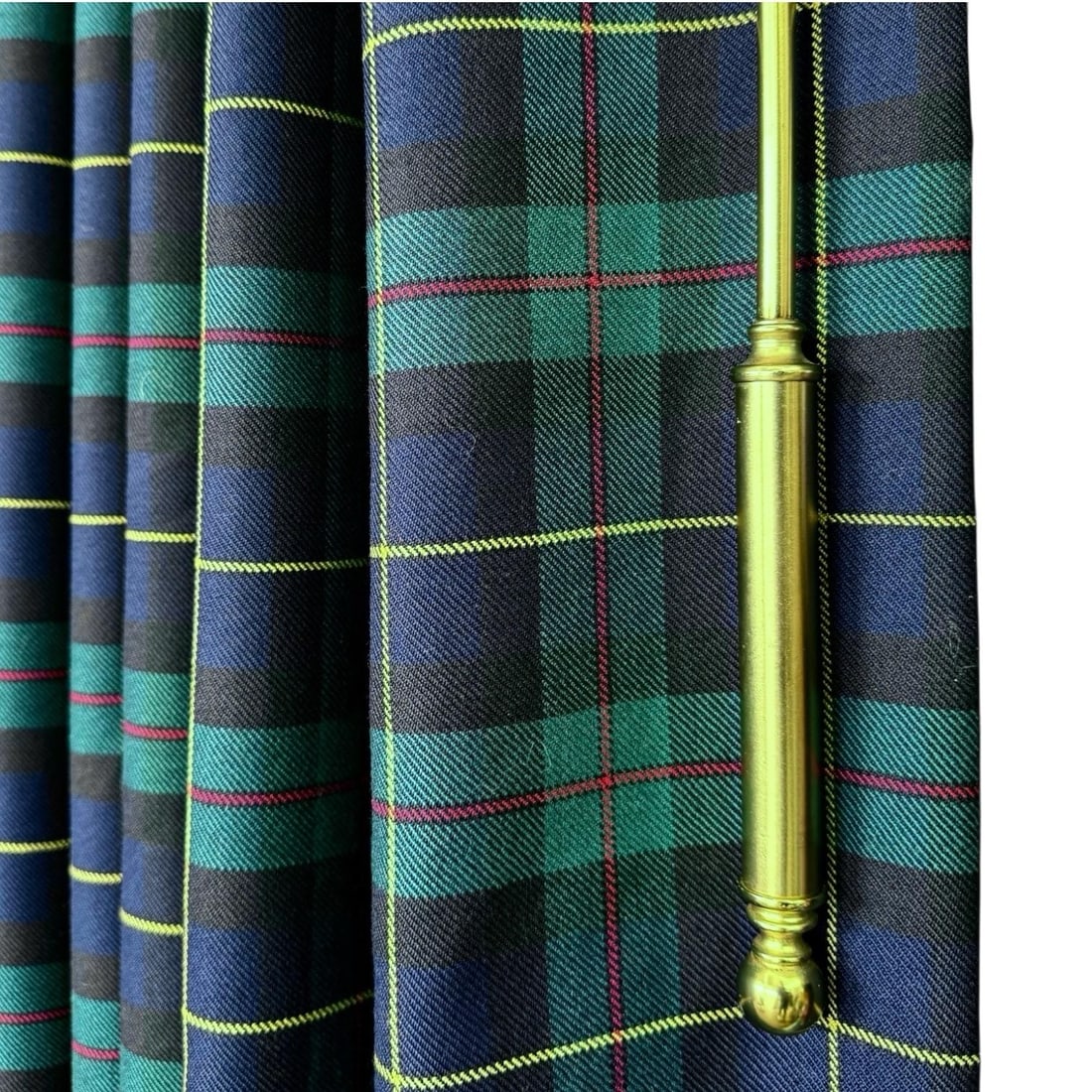 Tartan Plaid Wool Blend Two-Width Curtain Panels With Aged Brass Pole - A Pair - 3