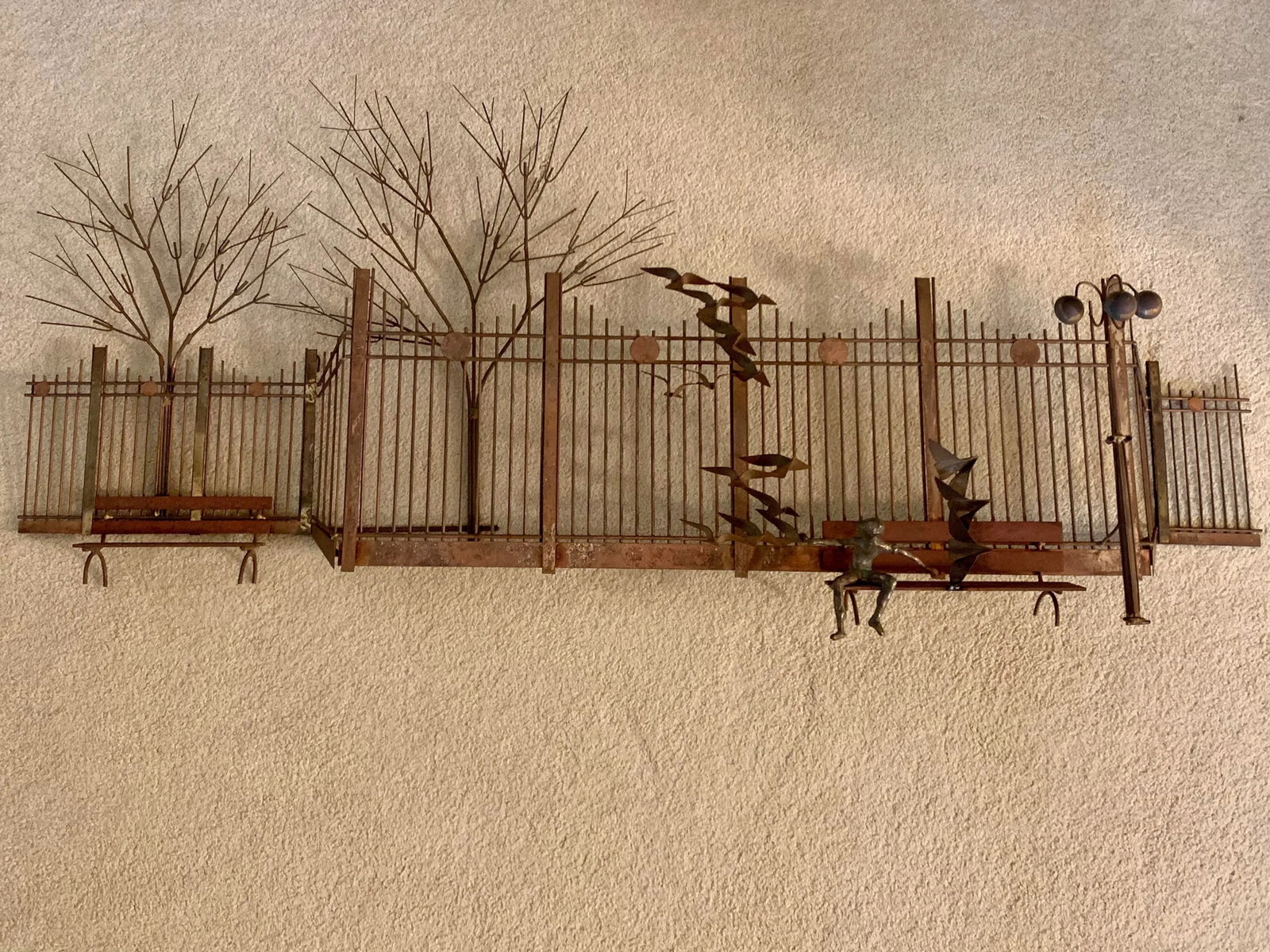 1970s Curtis Jere Boy in Park Bench, Metal Wall Sculpture - 11