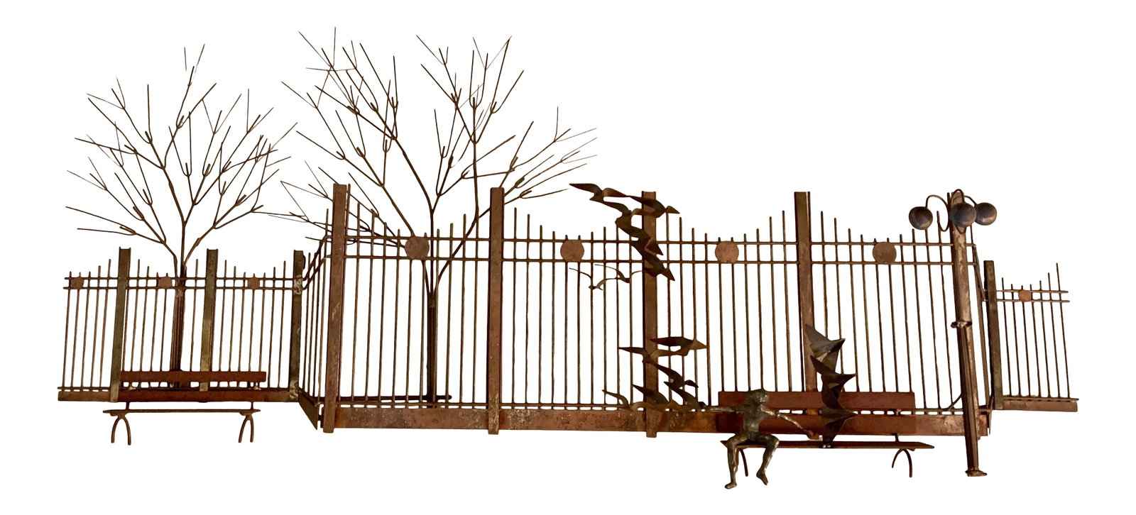 1970s Curtis Jere Boy in Park Bench, Metal Wall Sculpture (1 of 11)