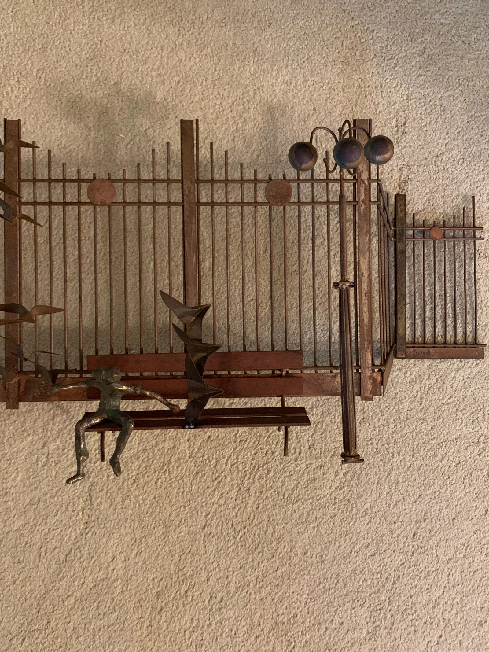 1970s Curtis Jere Boy in Park Bench, Metal Wall Sculpture - 2