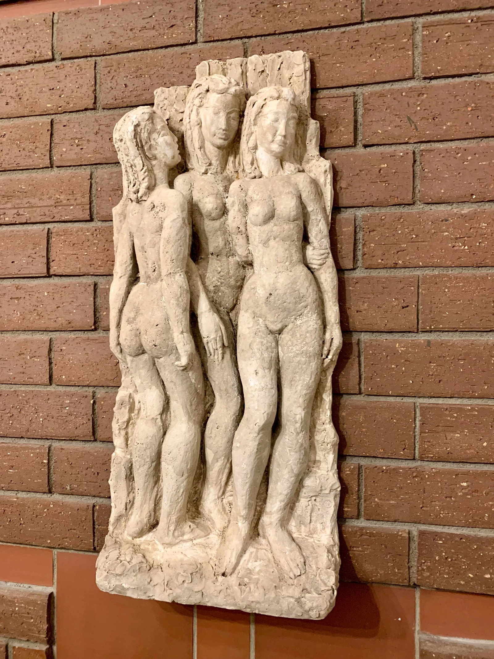 Vintage Wall Sculpture of Three Graces Charities, Signed - 10