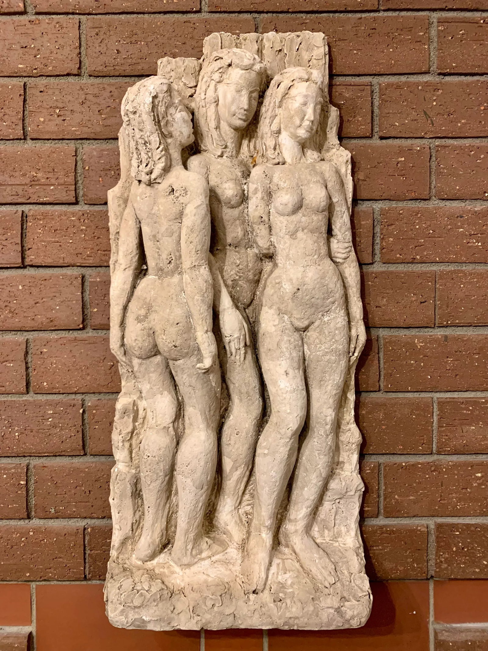 Vintage Wall Sculpture of Three Graces Charities, Signed - 11