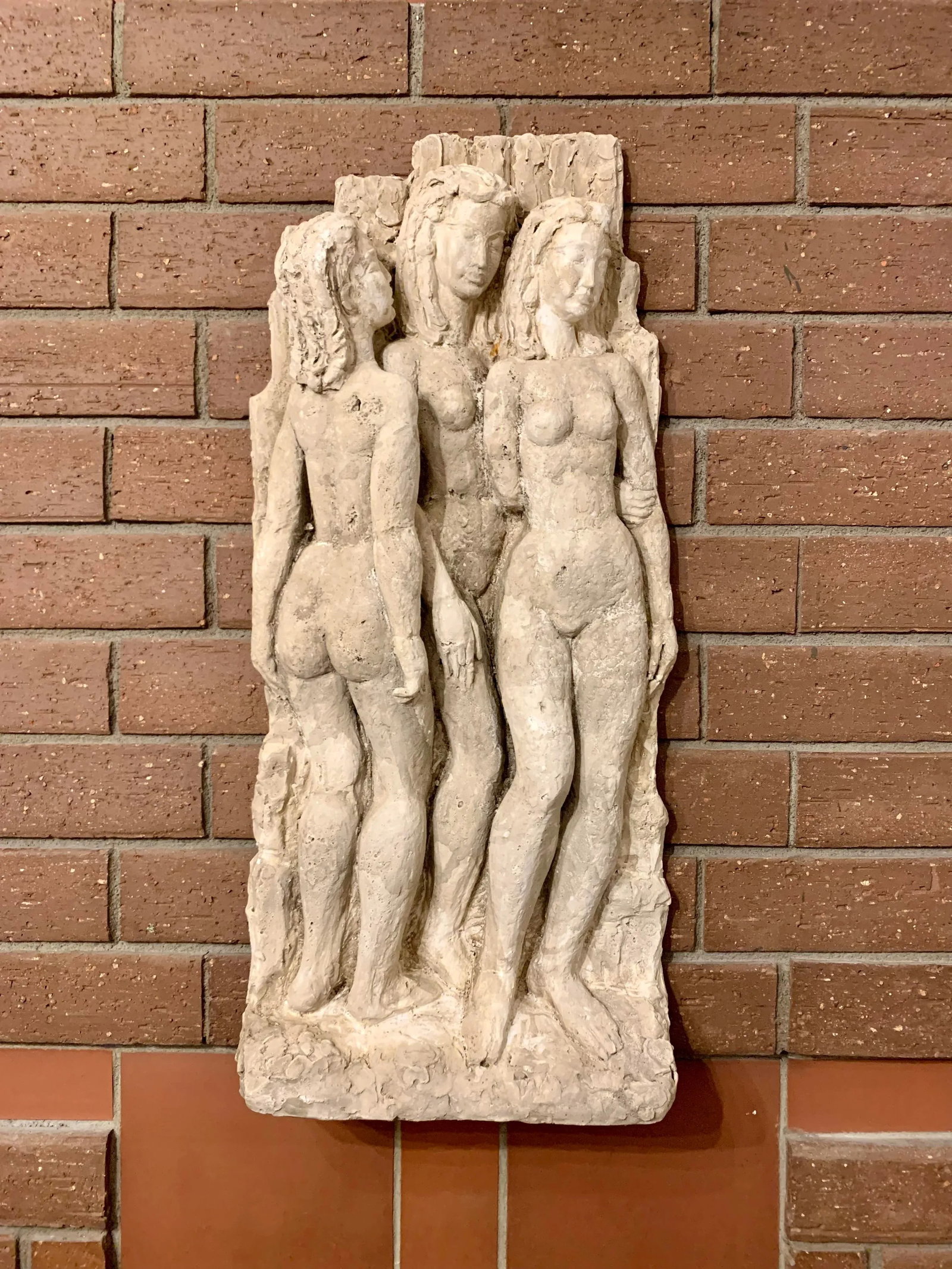 Vintage Wall Sculpture of Three Graces Charities, Signed - 13