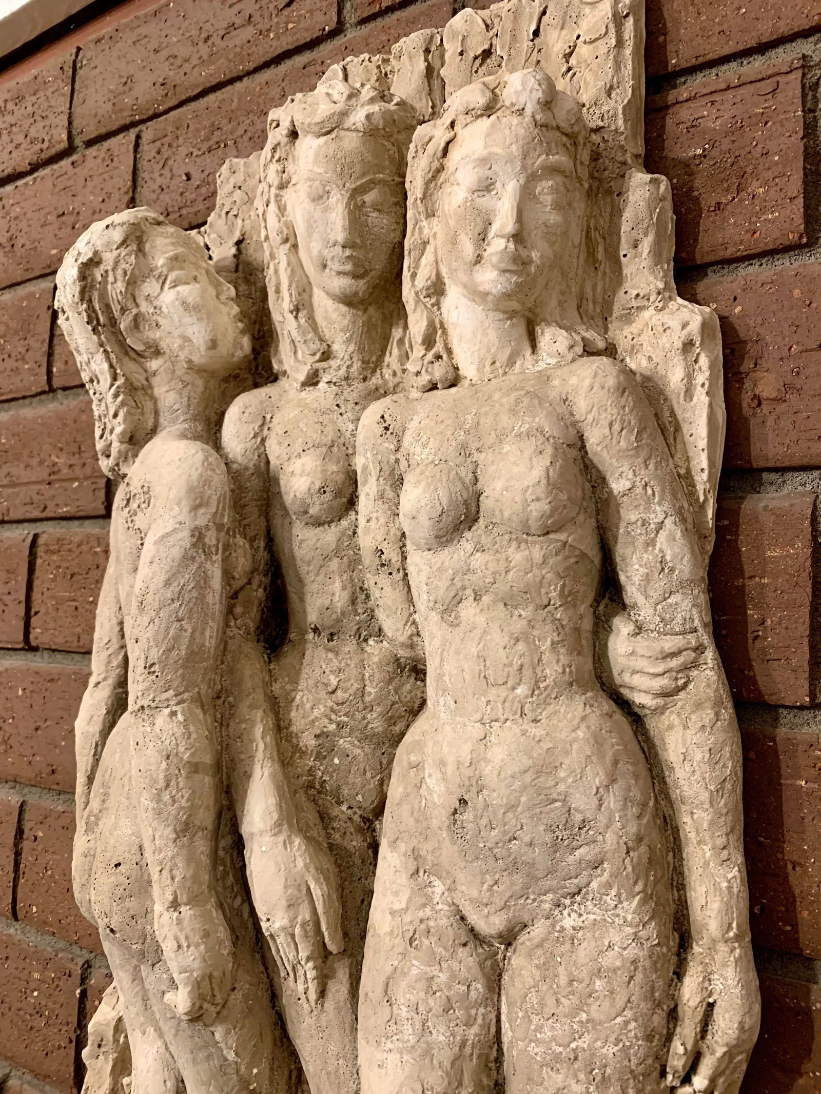 Vintage Wall Sculpture of Three Graces Charities, Signed - 2