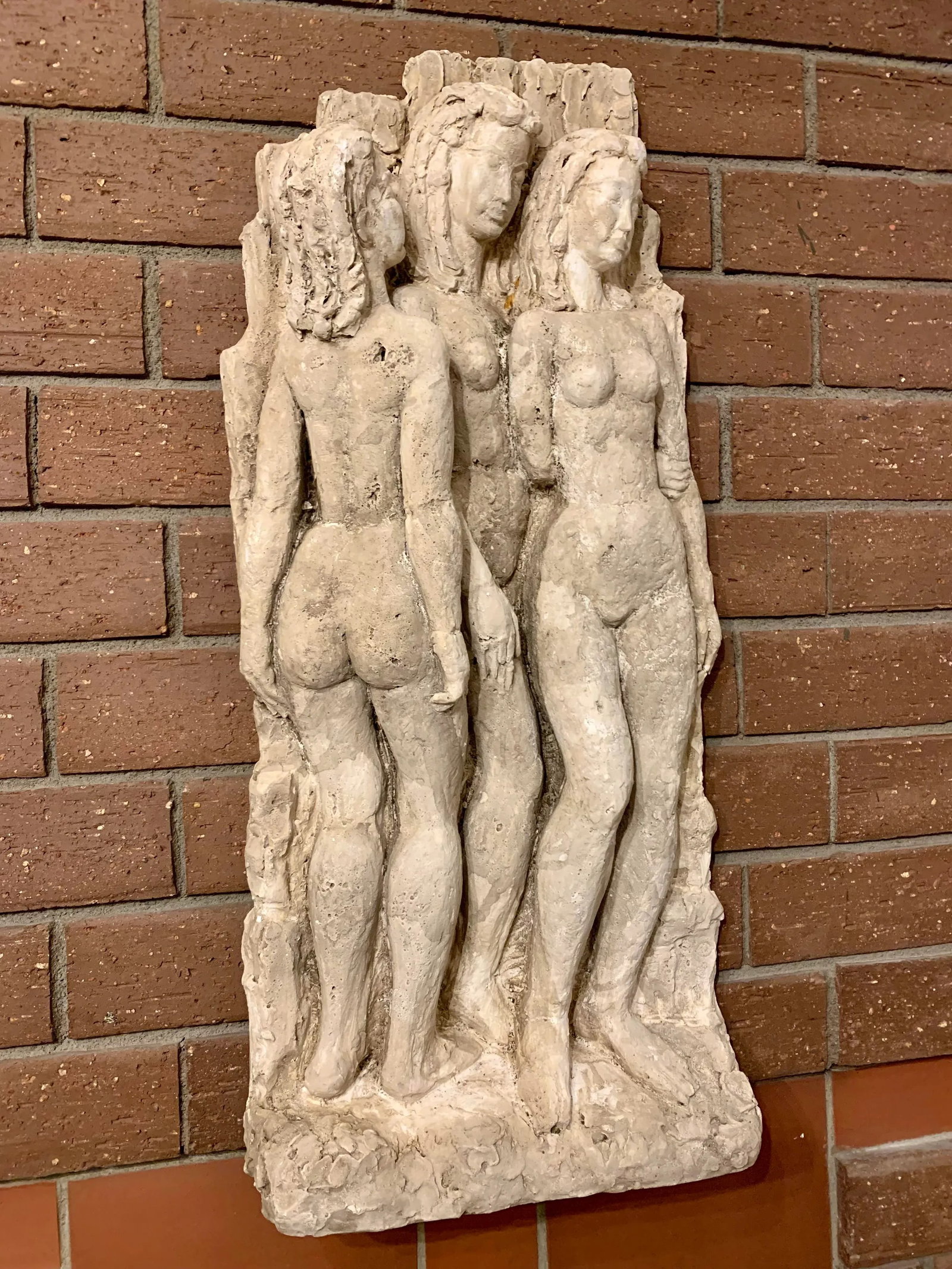 Vintage Wall Sculpture of Three Graces Charities, Signed - 9