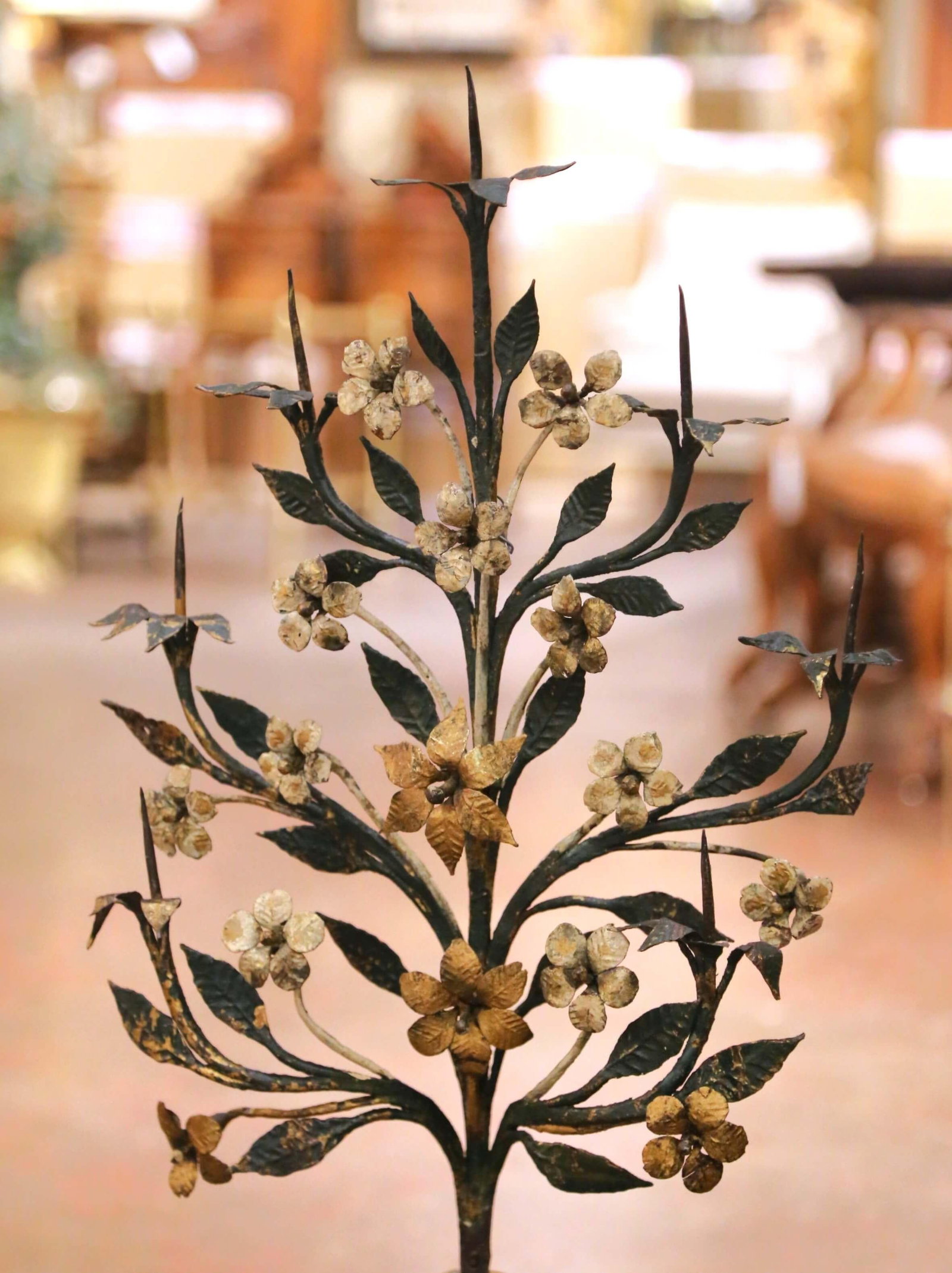Pair of Mid-Century Italian Giltwood and Wrought Iron Pricket Candle Holders - 4