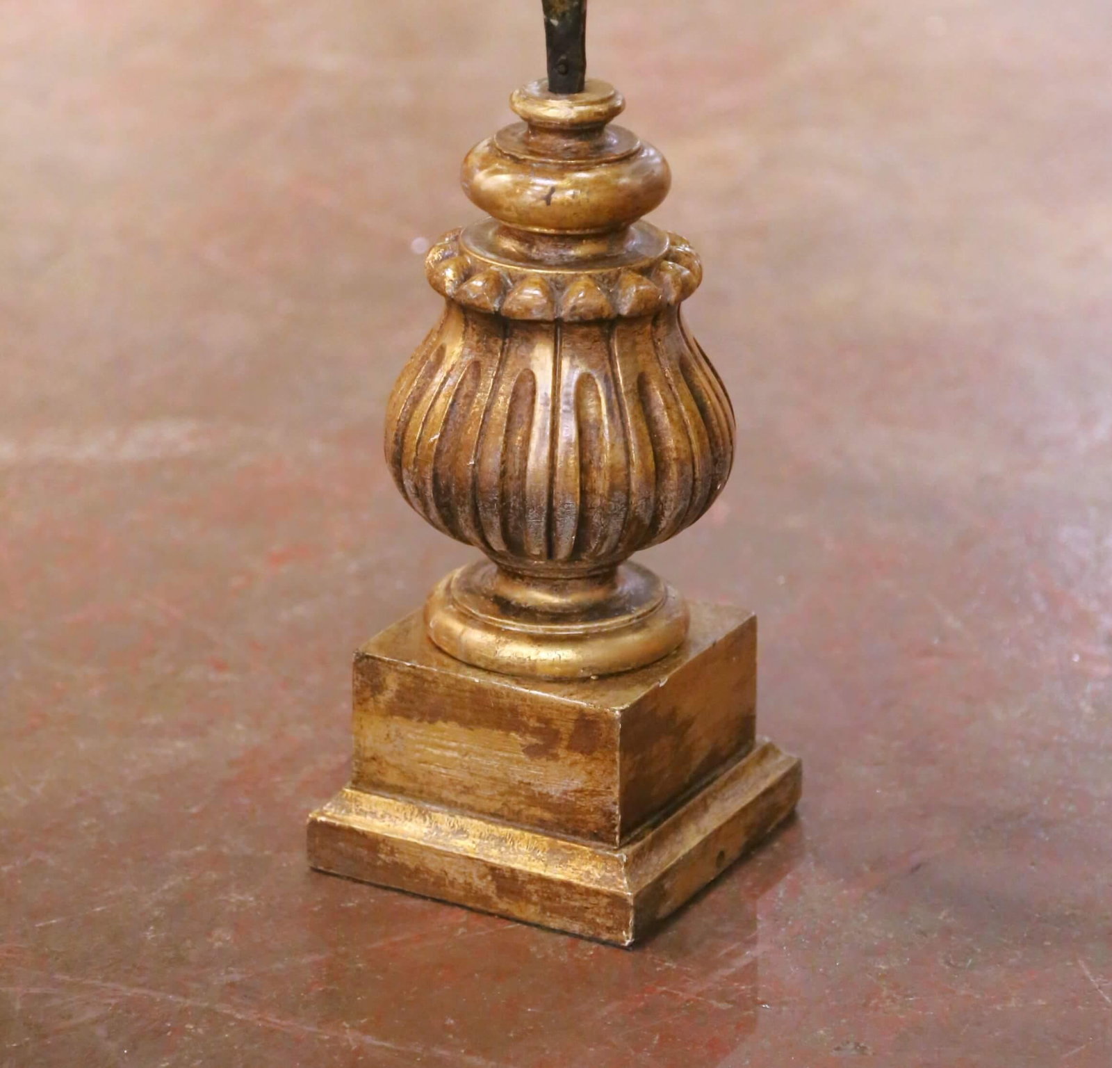 Pair of Mid-Century Italian Giltwood and Wrought Iron Pricket Candle Holders - 5