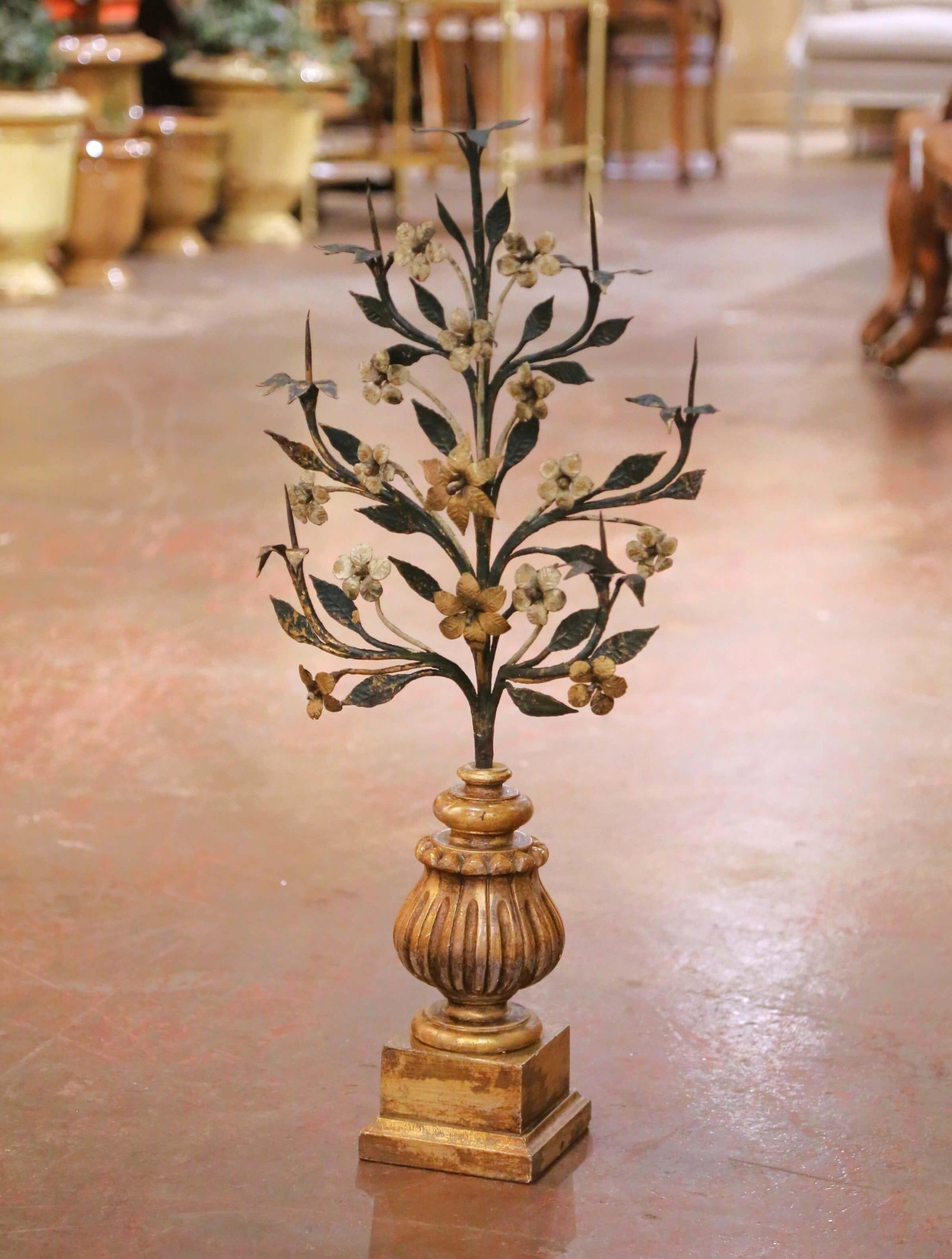 Pair of Mid-Century Italian Giltwood and Wrought Iron Pricket Candle Holders - 7