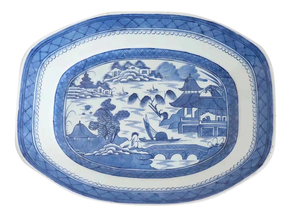 Chinese Export Blue & White Canton Porcelain Platter (1 of 5)