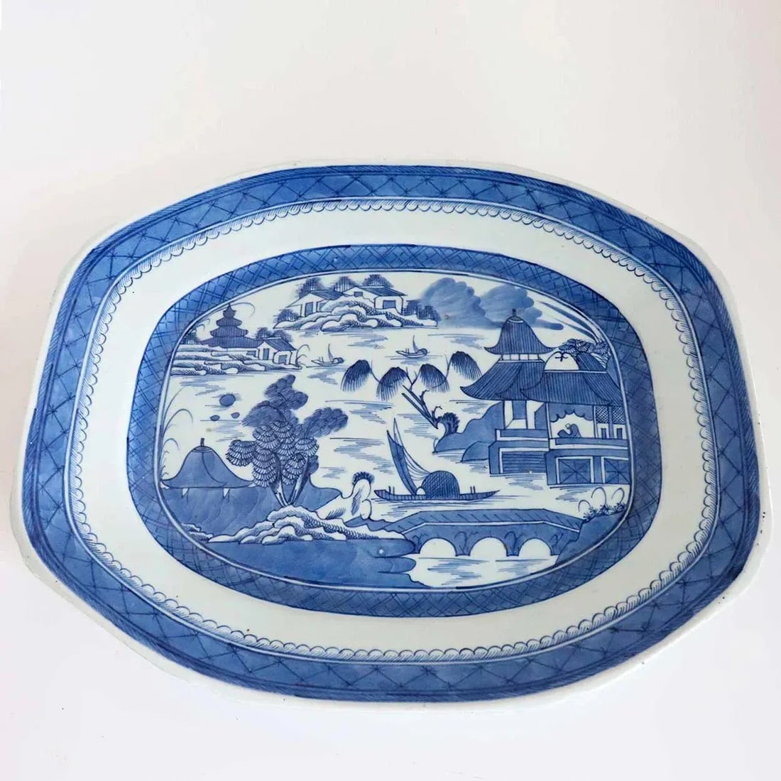 Chinese Export Blue & White Canton Porcelain Platter - 2