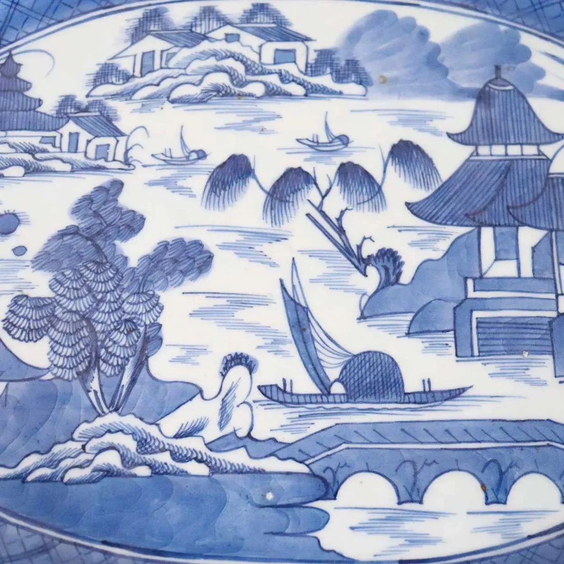 Chinese Export Blue & White Canton Porcelain Platter - 3