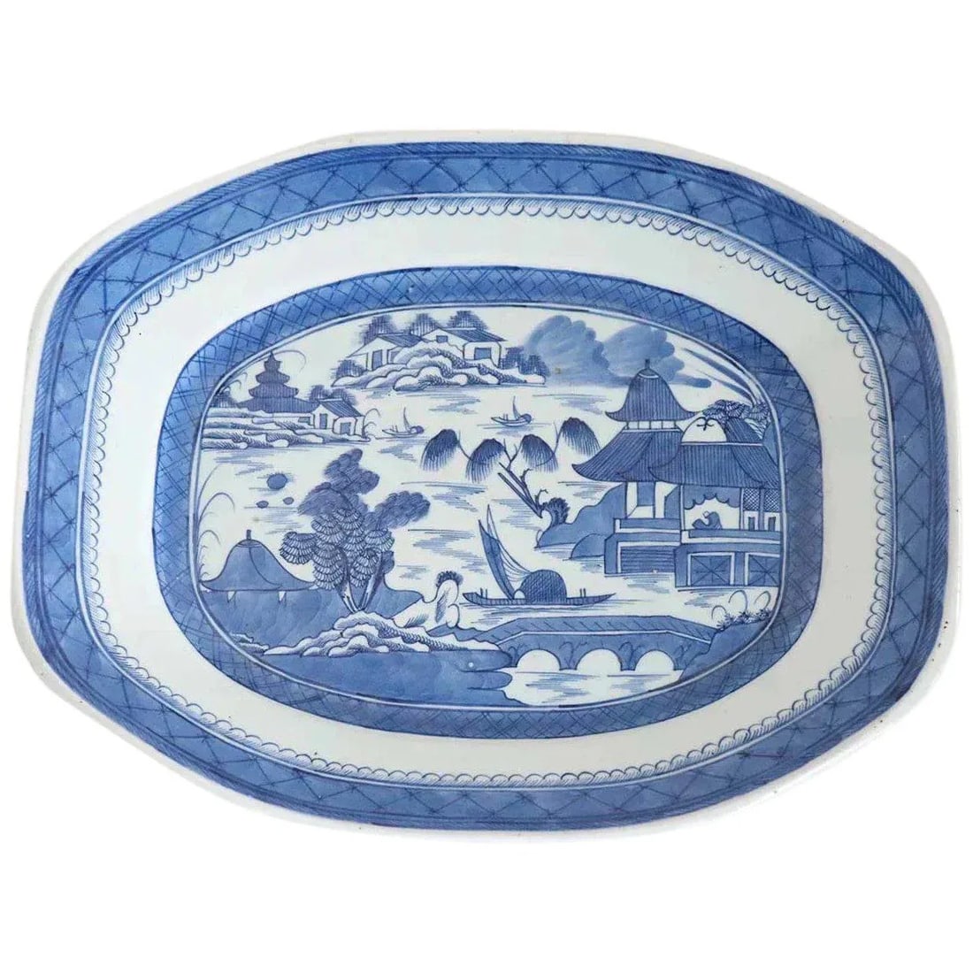 Chinese Export Blue & White Canton Porcelain Platter - 5
