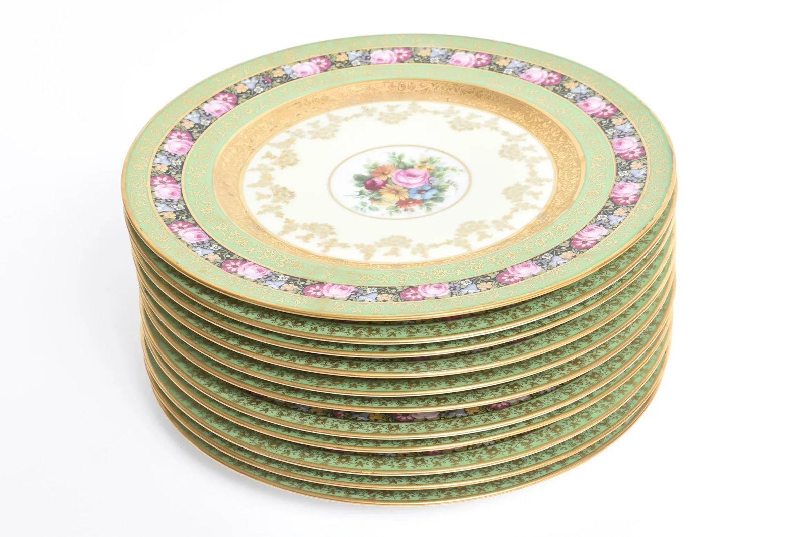 Heinrich & Co. Selb Floral Gold Encrusted Service Plates - Set of 11 - 10