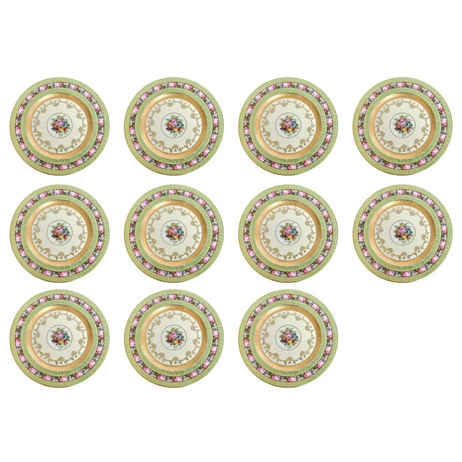 Heinrich & Co. Selb Floral Gold Encrusted Service Plates - Set of 11 - 13