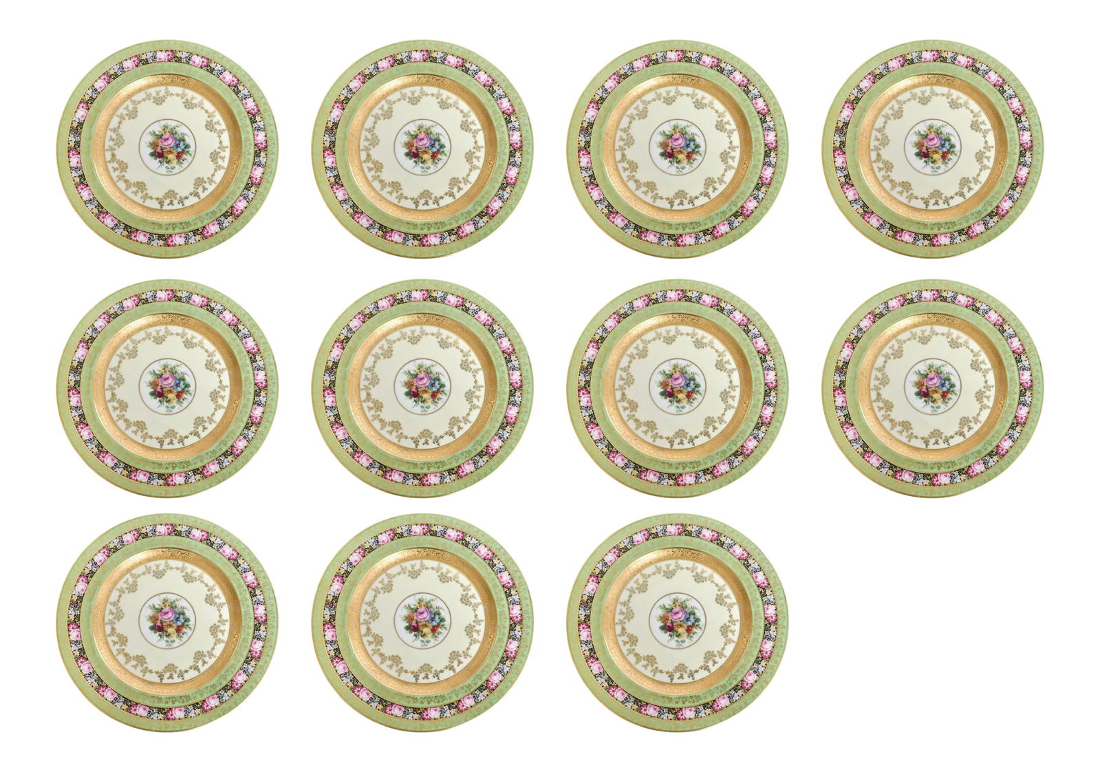 Heinrich & Co. Selb Floral Gold Encrusted Service Plates - Set of 11 (1 of 13)