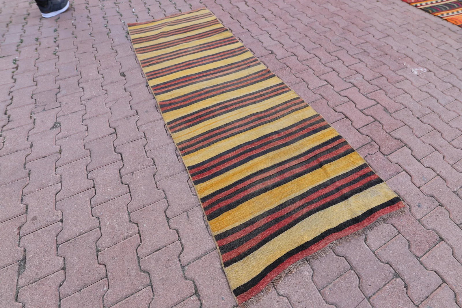 1960s Southwestern Striped Hand Knotted Nomadic Kilim Runner Rug - 2