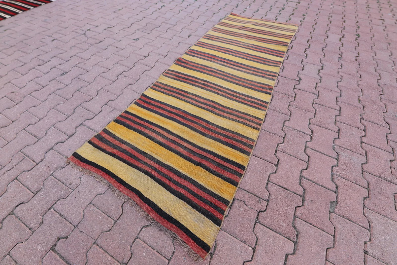 1960s Southwestern Striped Hand Knotted Nomadic Kilim Runner Rug - 3