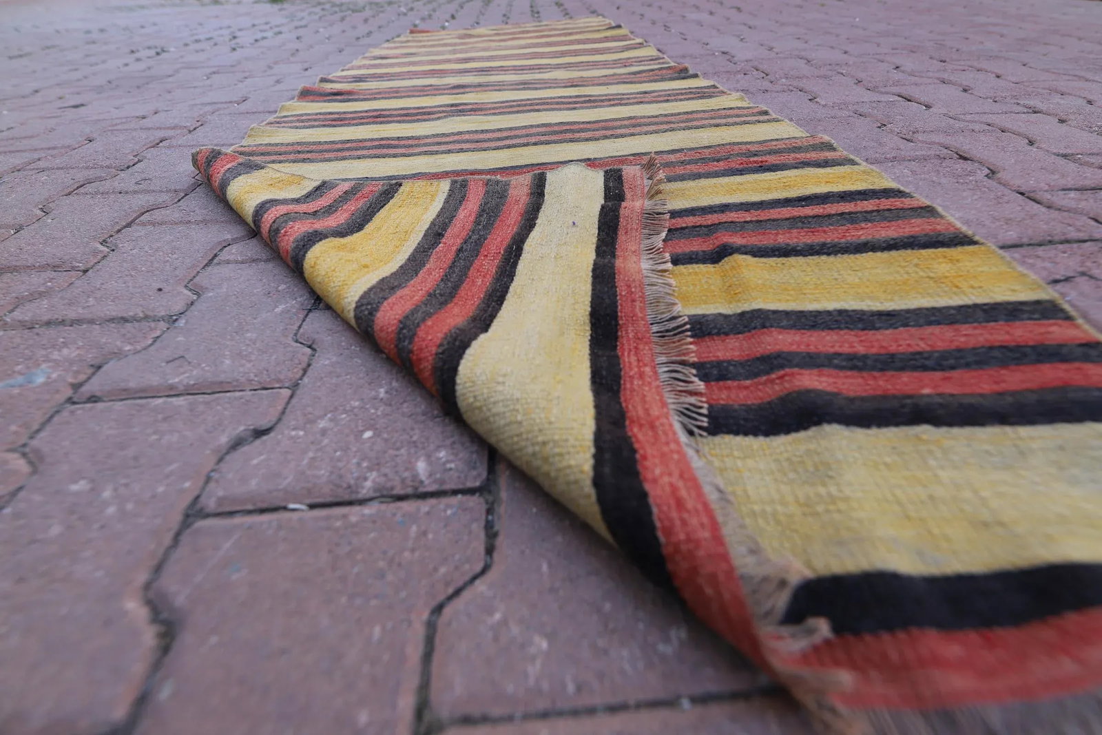 1960s Southwestern Striped Hand Knotted Nomadic Kilim Runner Rug - 6