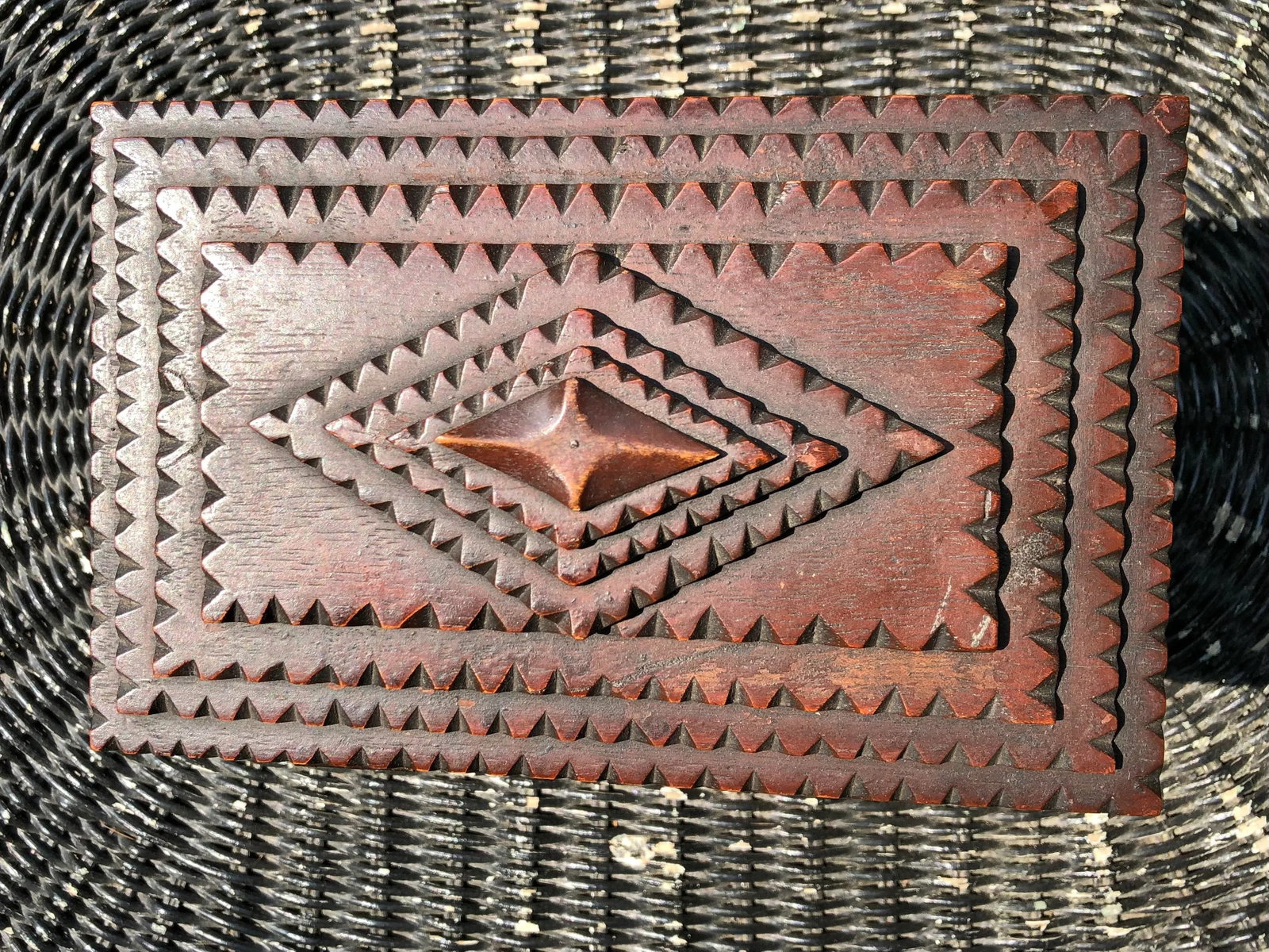 Antique Tramp Art Box With Lift-Up Tray - 6