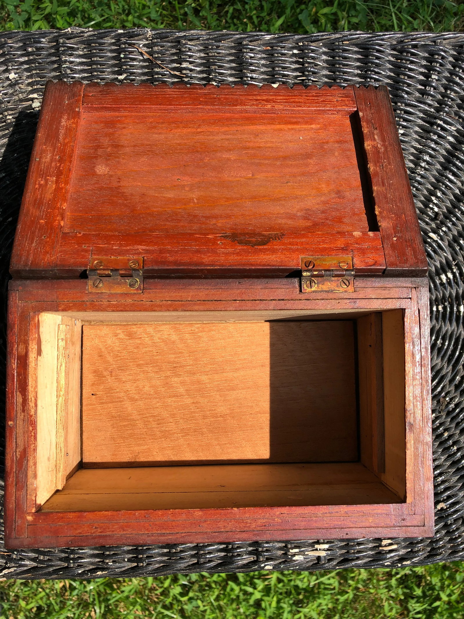 Antique Tramp Art Box With Lift-Up Tray - 9