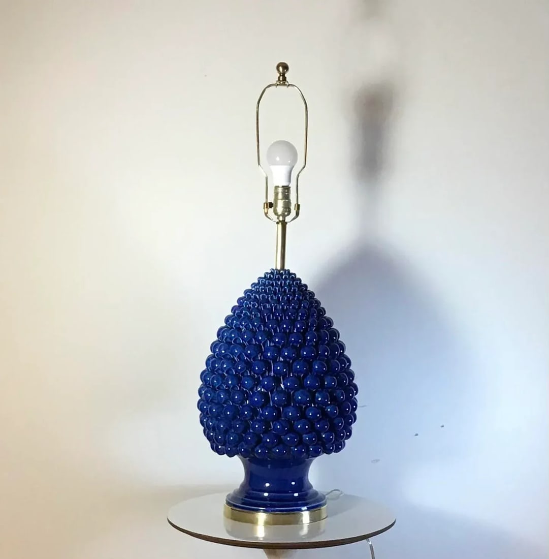 1950s Authentic Hand Signed Paul Hanson Italian Pine Cone Decorative Oversized Table Lamp - 12