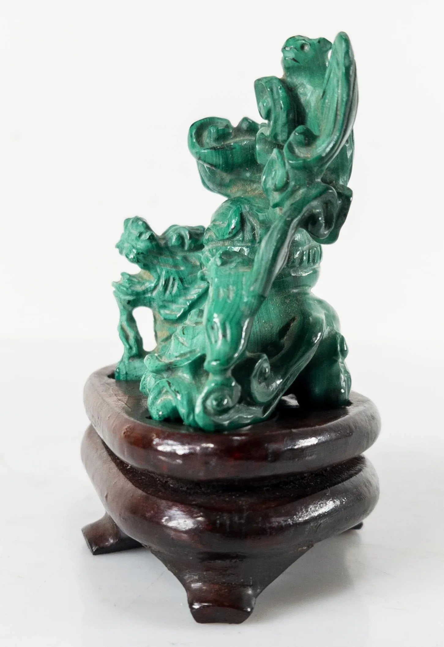 Chinese Carved Malachite Stone Foo Dog With Bats - 5