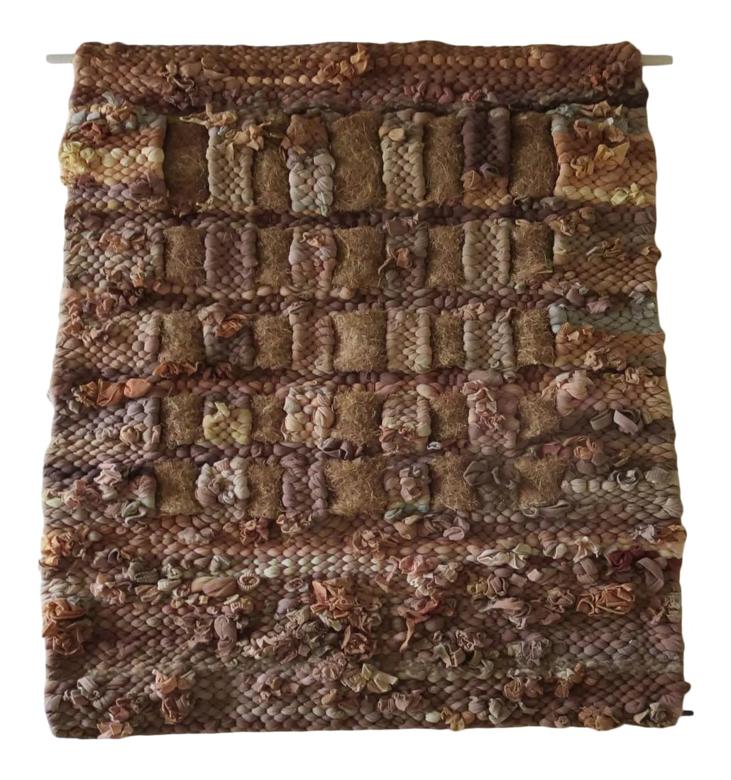 1986 "Desert Winter" Vintage Fiber Art: This vintage fiber art wall hanging was woven on a vertical loom in 1986. Although made 35 years ago, it's very much a contemporary piece, both in design and materials and should appeal to the environ