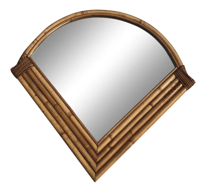 Vintage Coastal Art Deco Bamboo Rattan Mid-Century Wall Mirror (1 of 8)