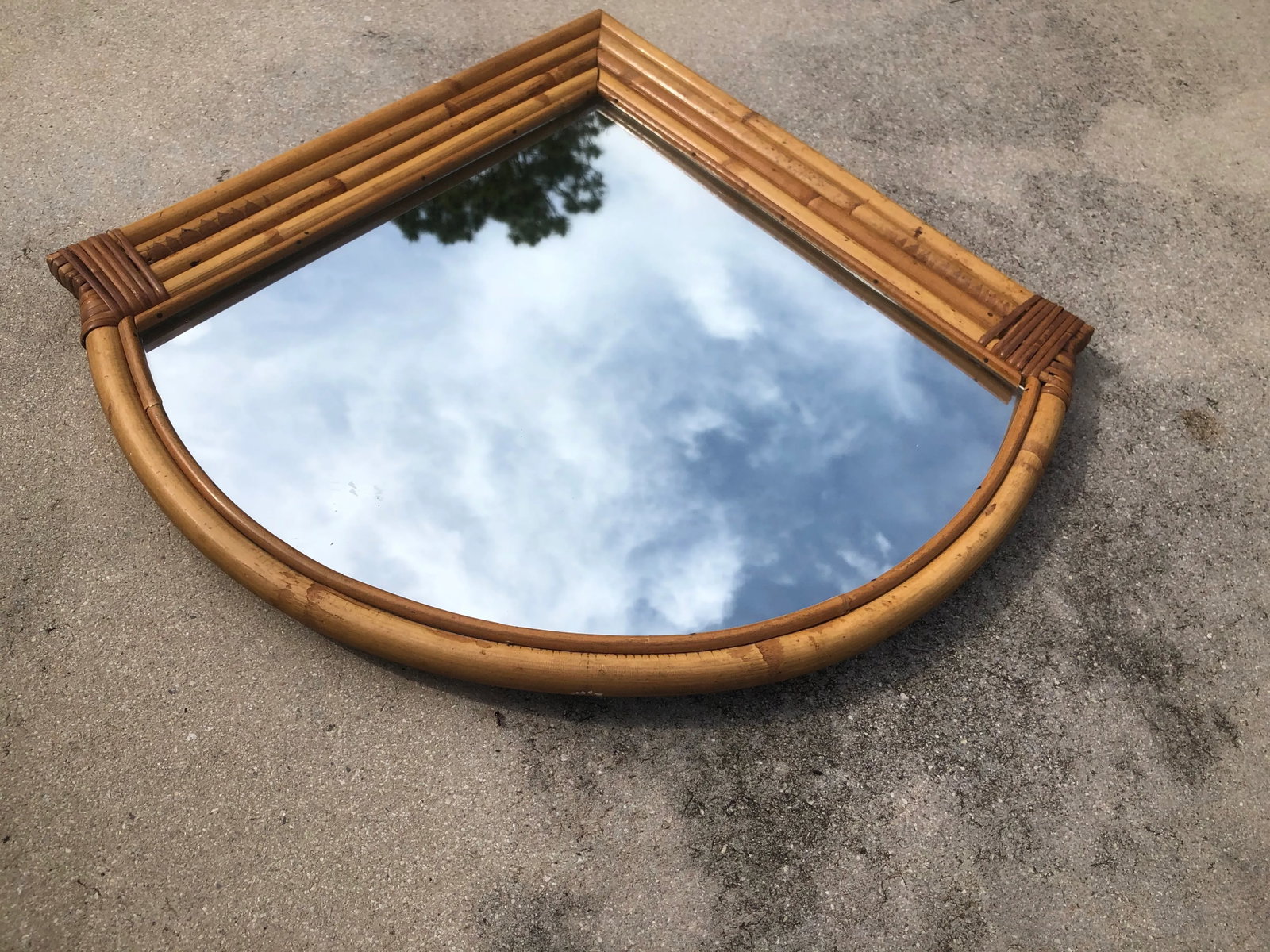 Vintage Coastal Art Deco Bamboo Rattan Mid-Century Wall Mirror - 6