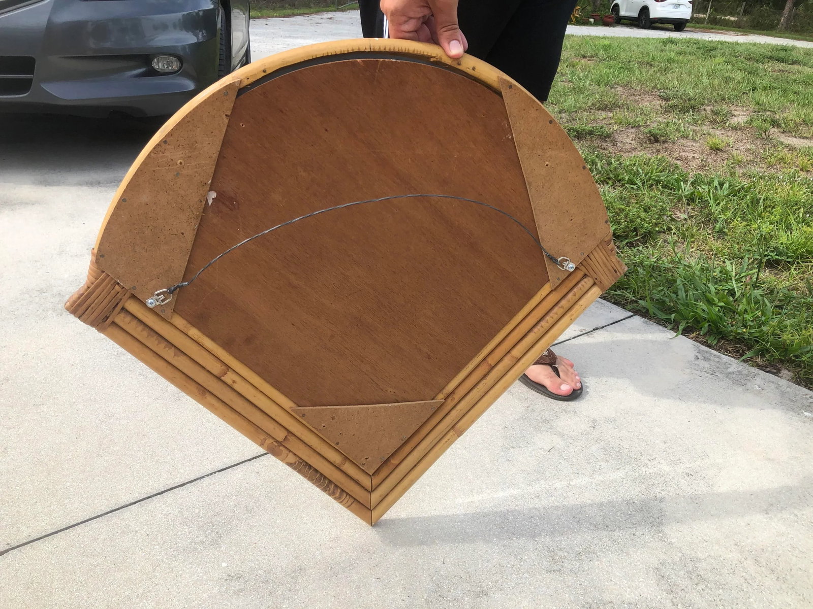 Vintage Coastal Art Deco Bamboo Rattan Mid-Century Wall Mirror - 7