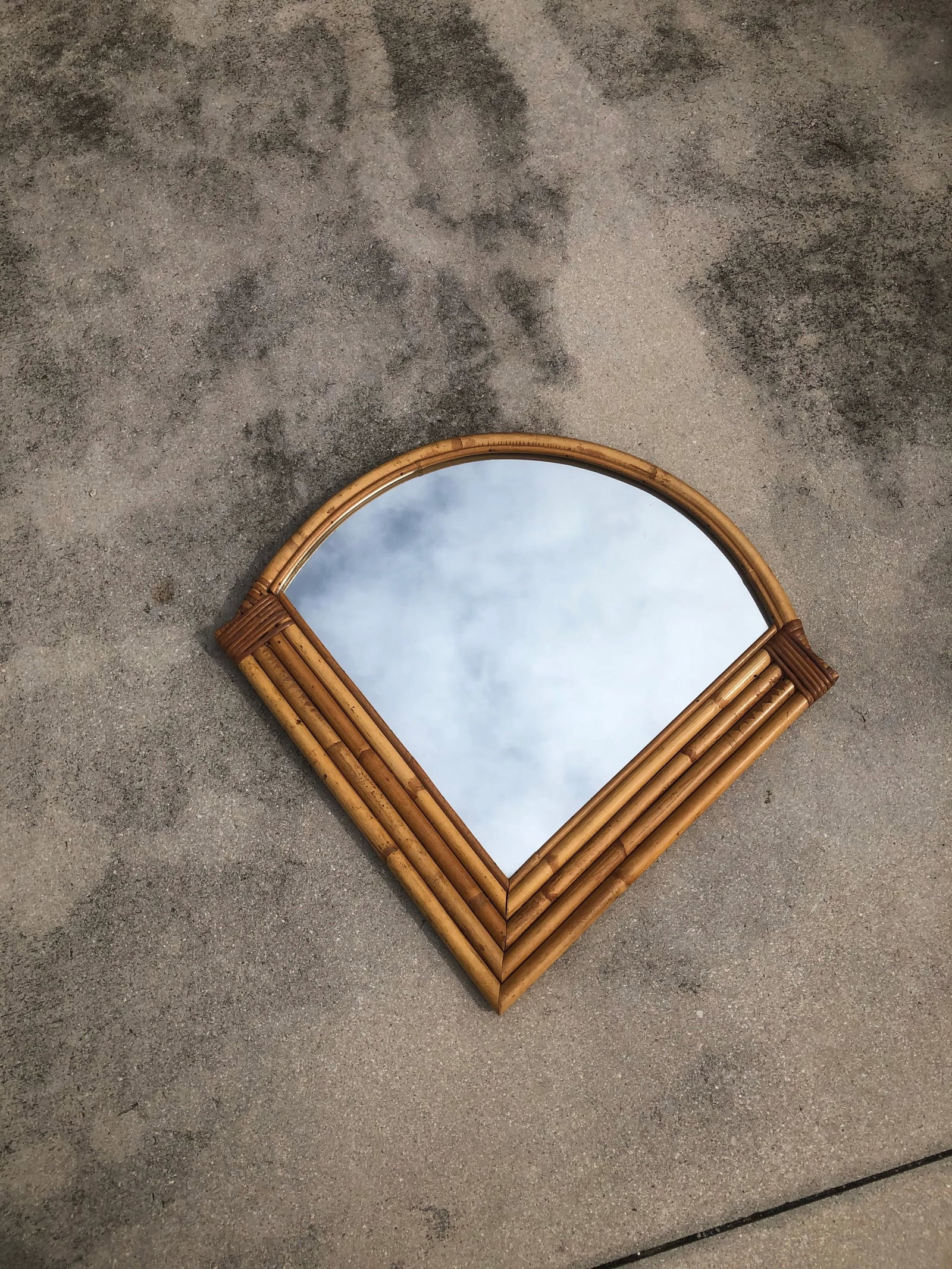 Vintage Coastal Art Deco Bamboo Rattan Mid-Century Wall Mirror - 8