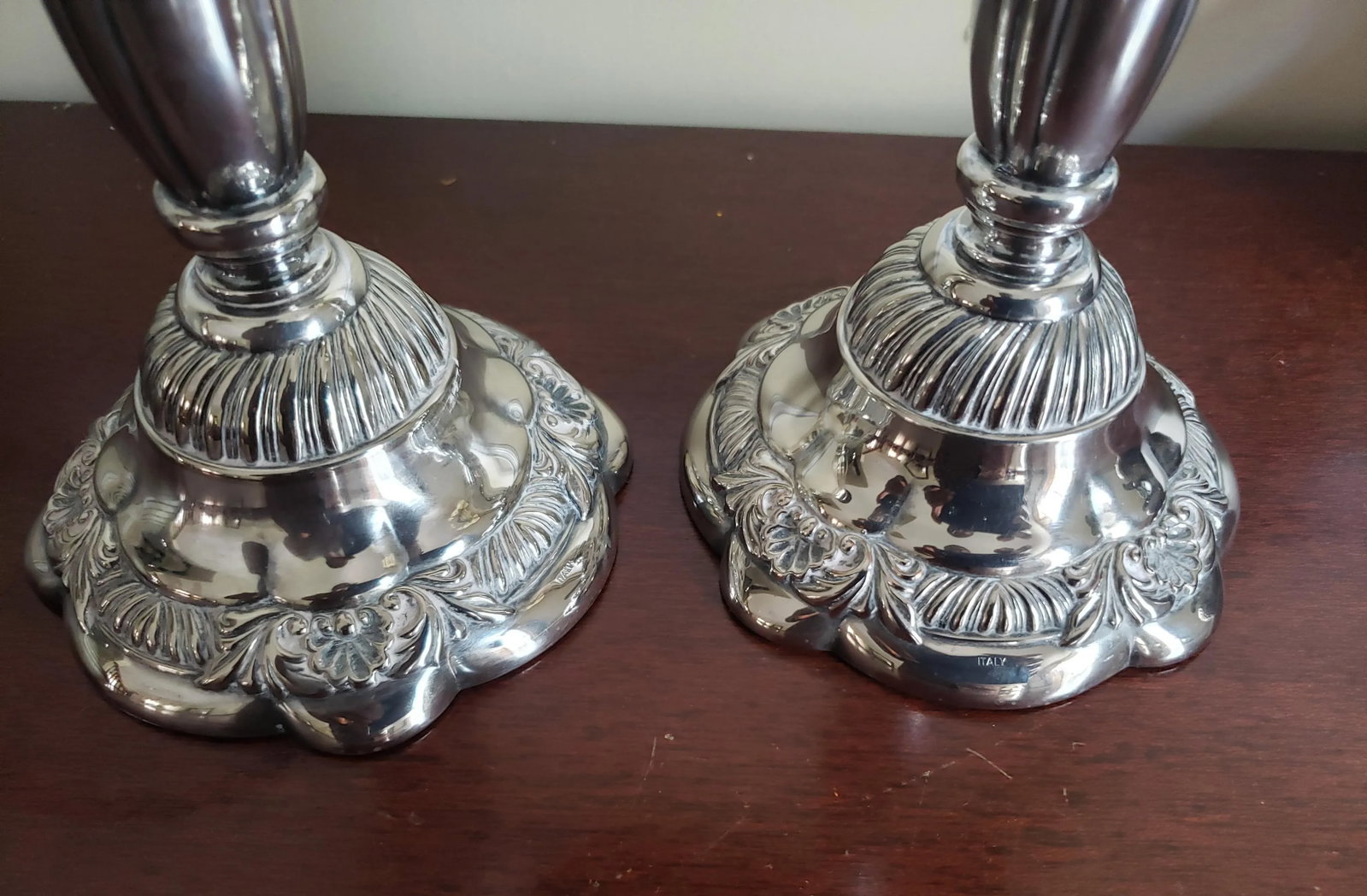 1960s Vintage Neiman Marcus Italian Silver-Tone Metal Candle Holders- a Pair - 4